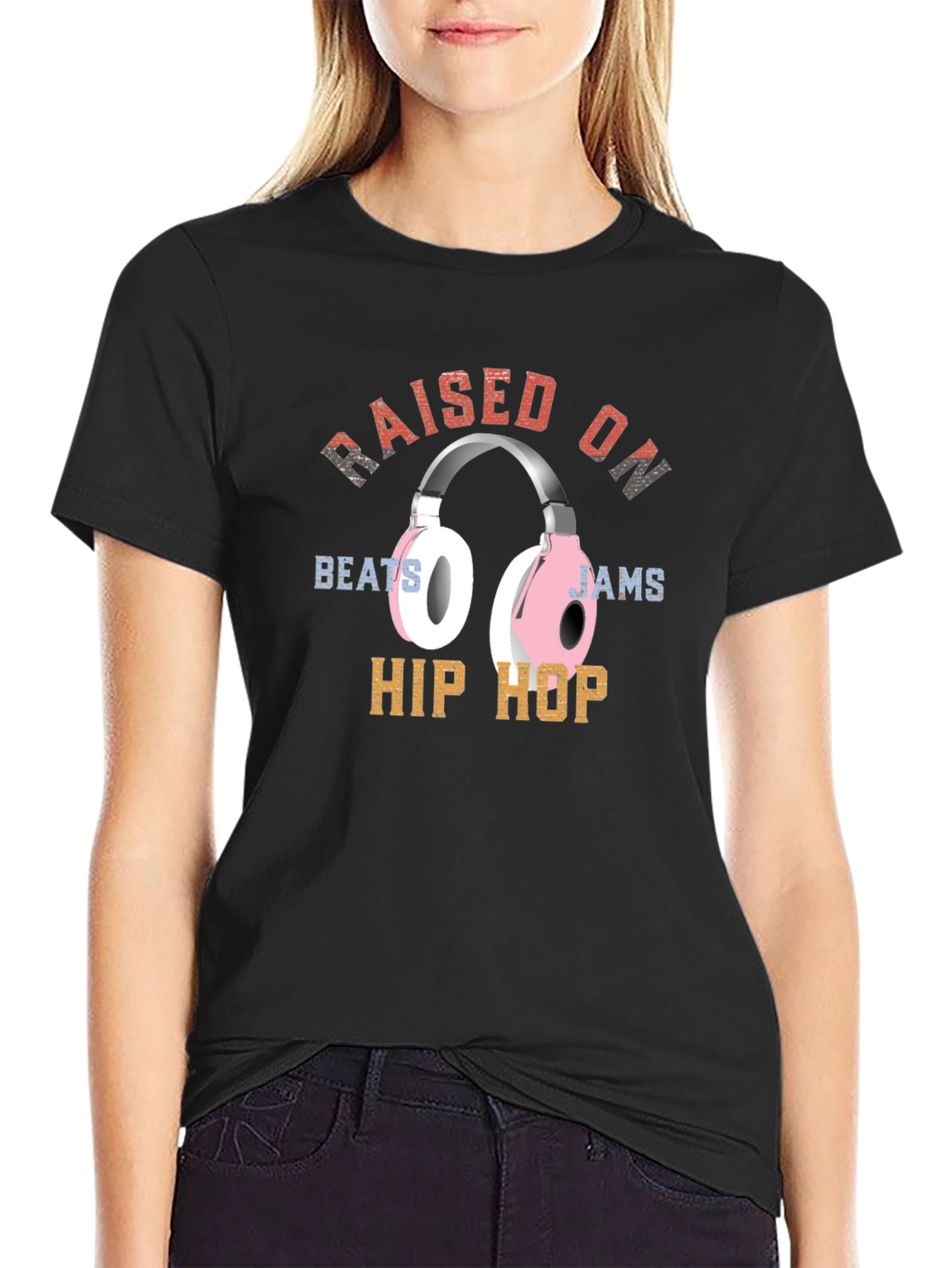 Black Raised On Beats Hip Hop T-Shirt view 2