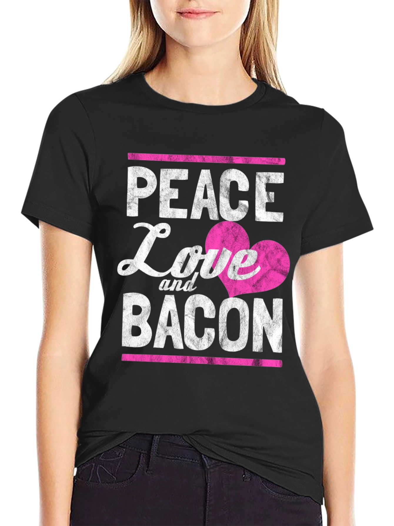 Black Peace Love and Bacon T-Shirt - Funny Foodie Tee view 2
