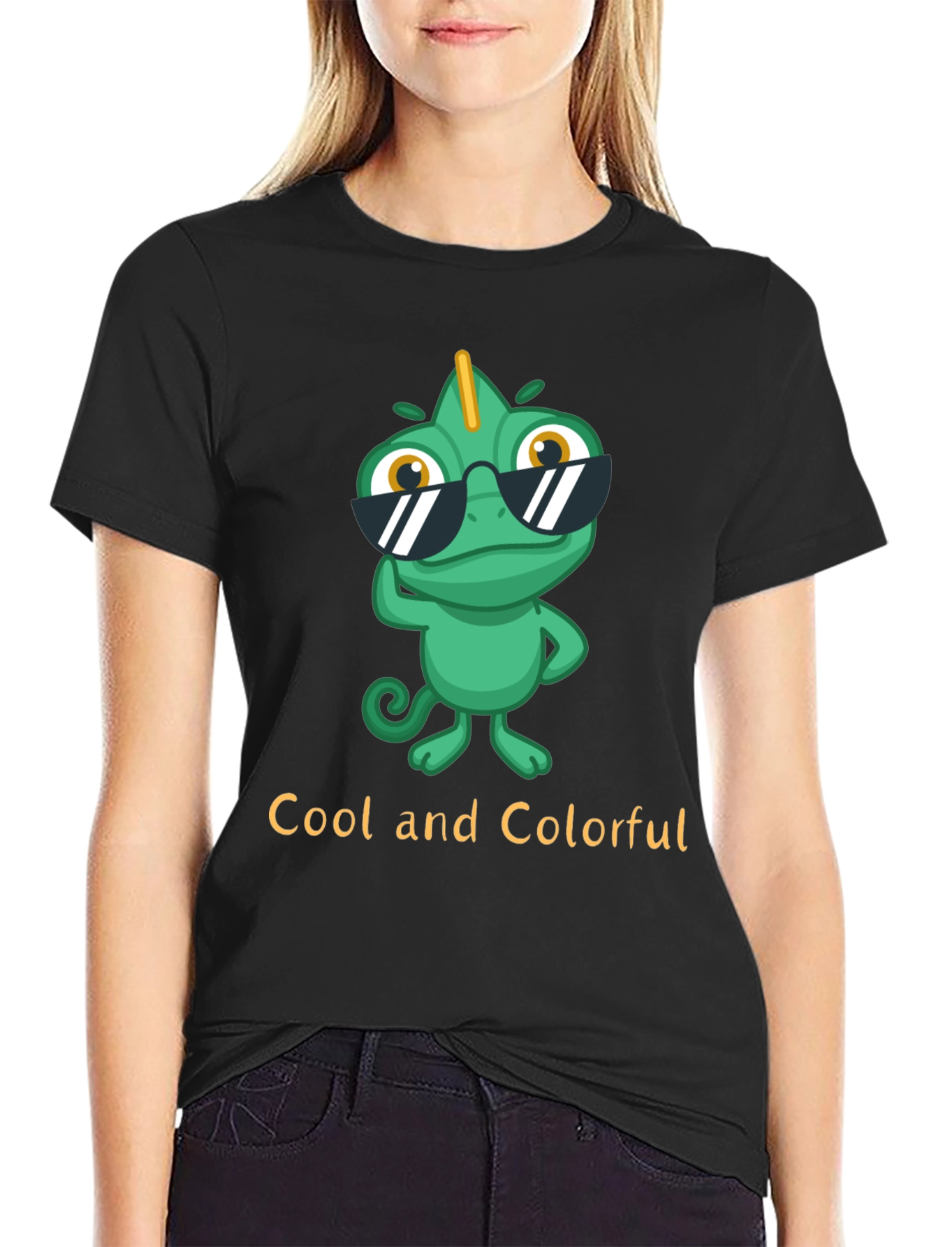Black Cool Chameleon T-Shirt - Unique Colorful Design view 2
