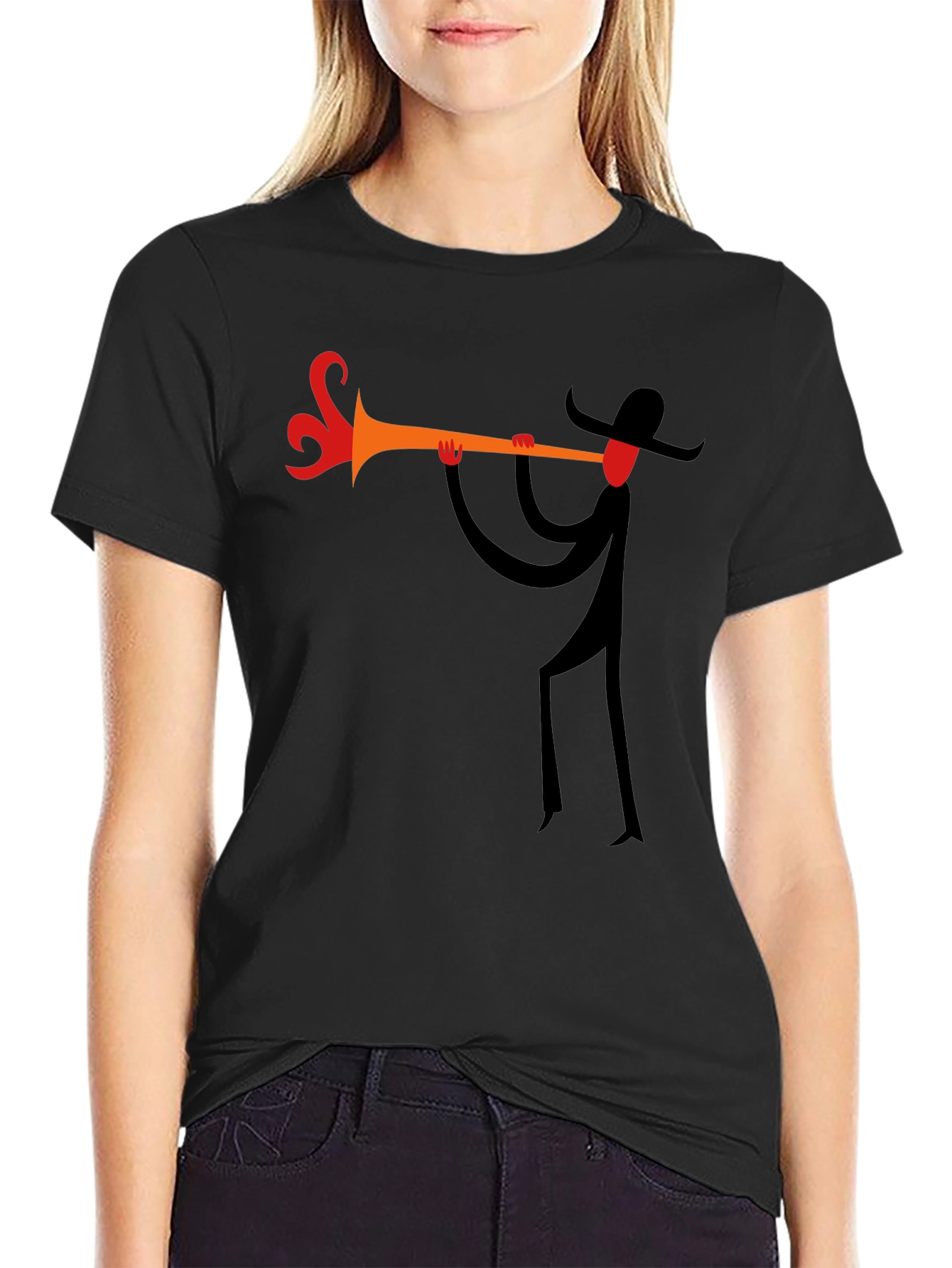 Black Abstract Trumpet Player Black T-Shirt view 2