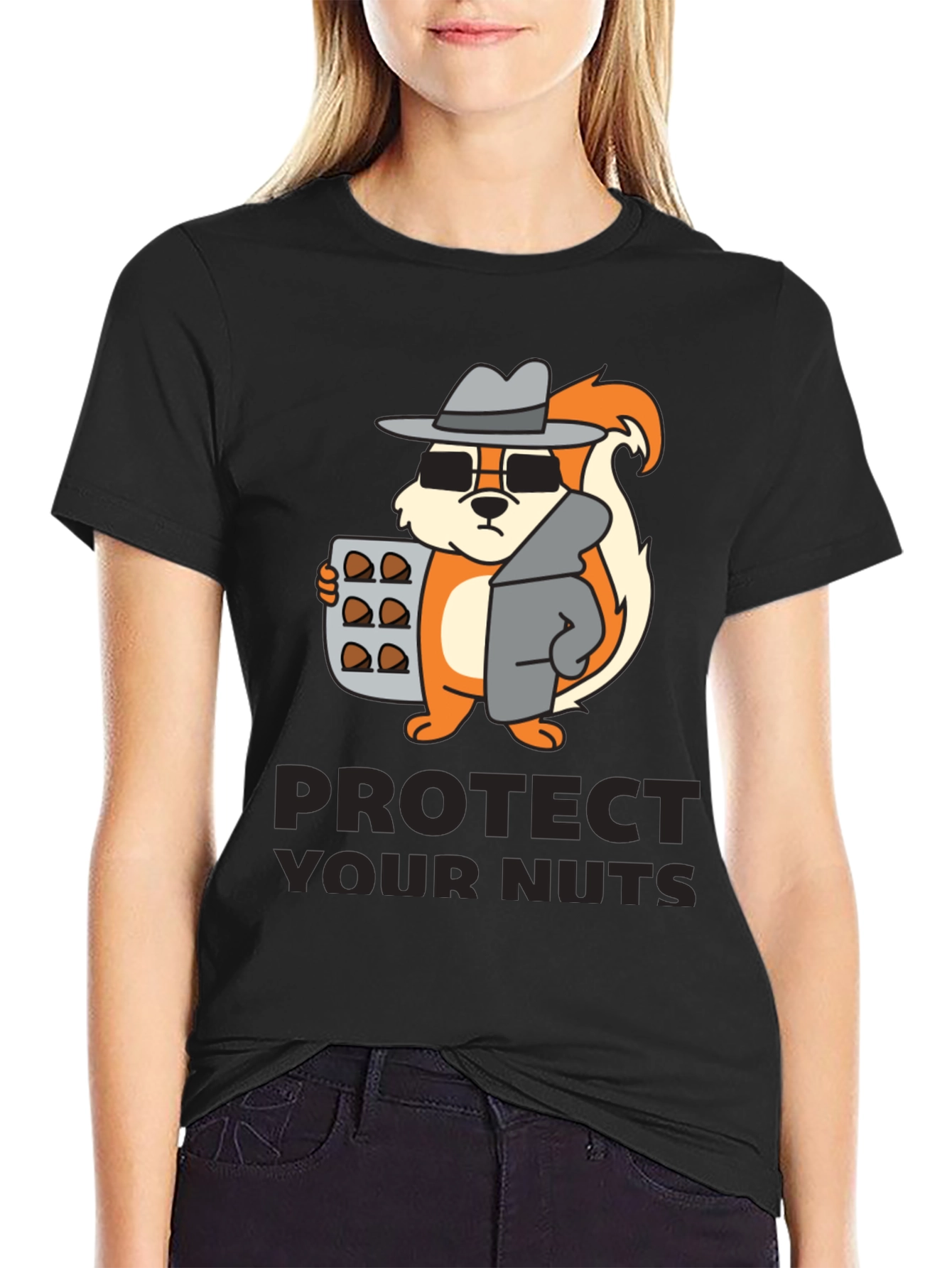 Black Protect Your Nuts Novelty Graphic Tee view 2