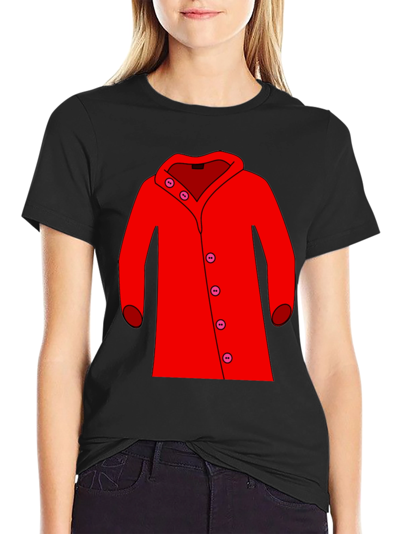 Black Red Coat Graphic Tee - Stylish Unisex T-Shirt view 2