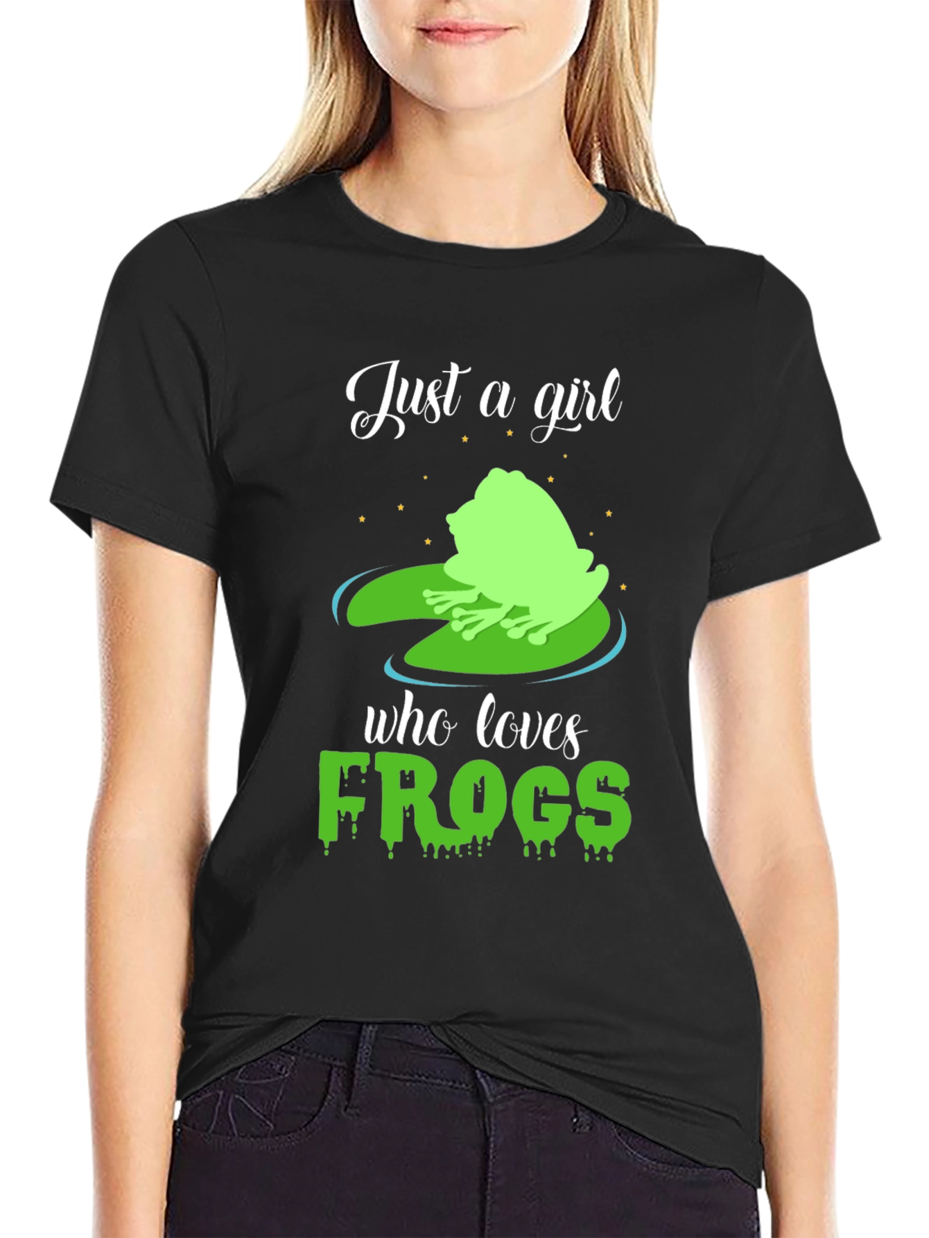Black Just A Girl Who Loves Frogs T-Shirt view 2