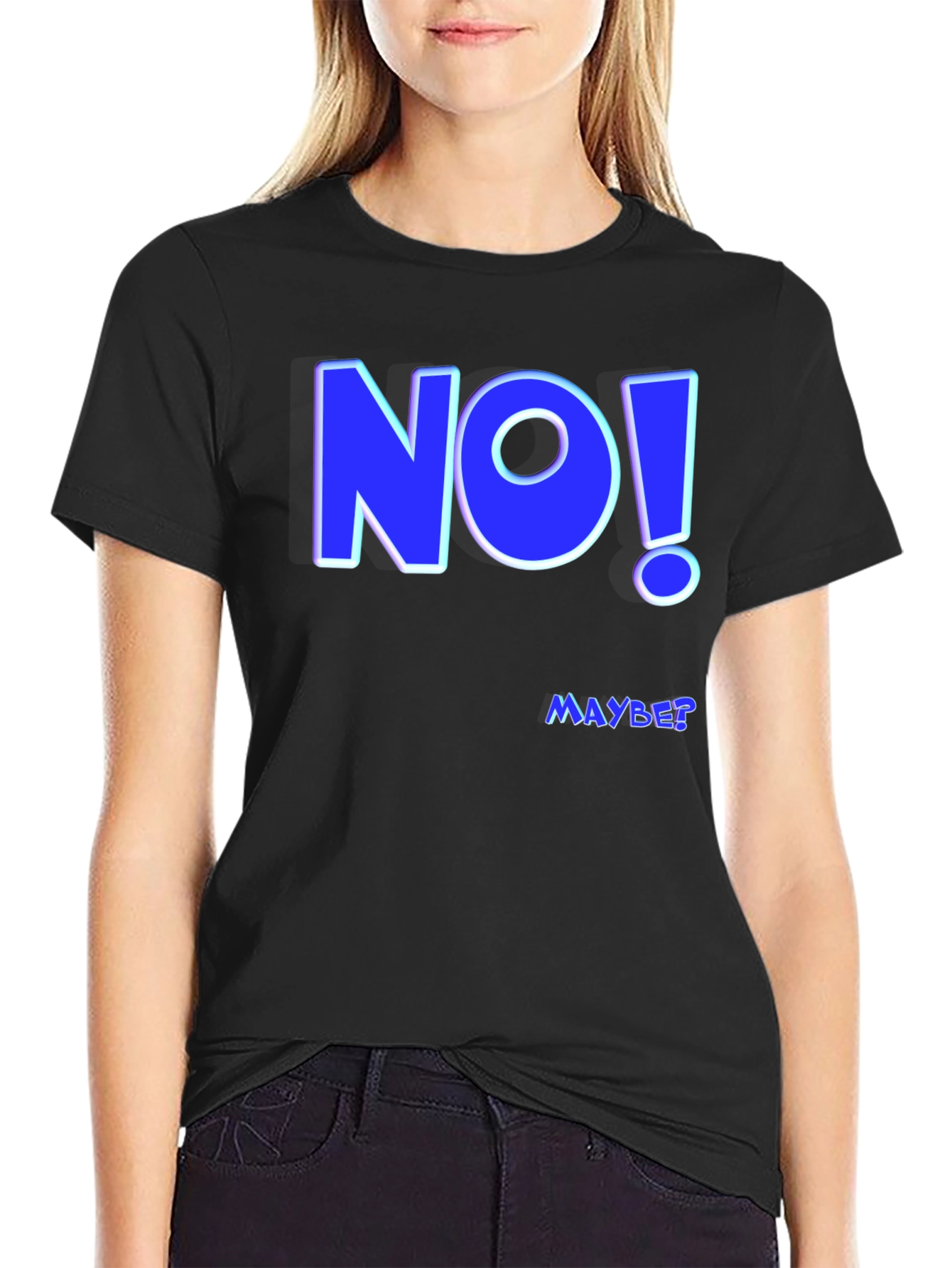 Black Funny "NO! MAYBE?" Graphic Tee - Men's Black T-Shirt view 2