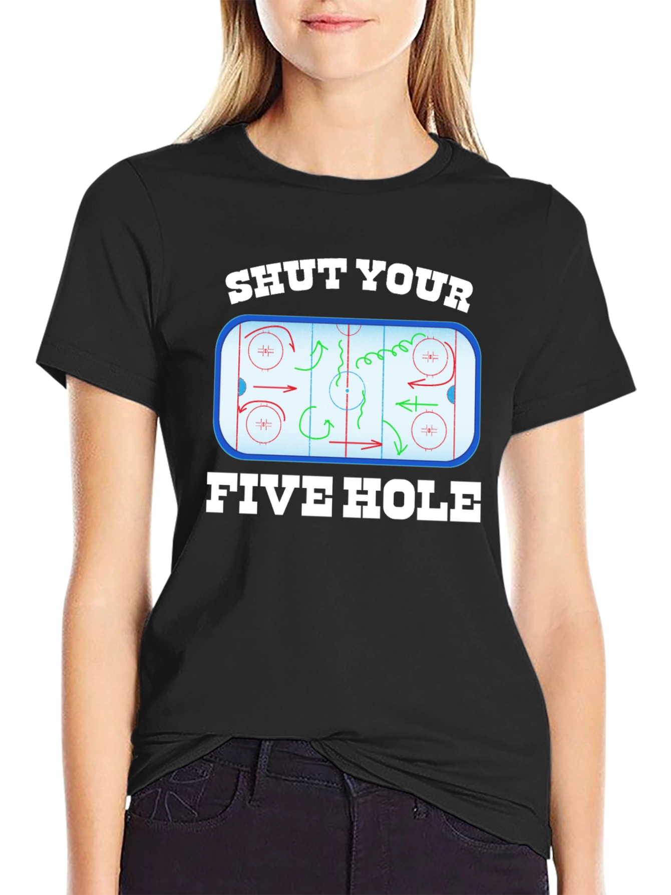 Black Shut Your Five Hole Hockey T-Shirt view 2