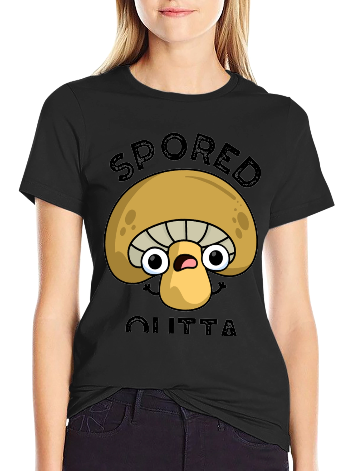 Black Spored Outta Shirt - Funny Mushroom Graphic Tee view 2