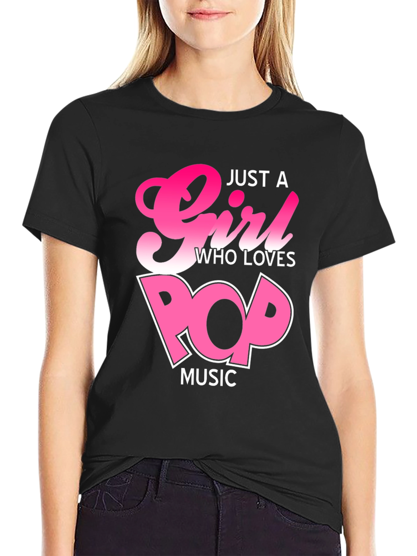 Black Just a Girl Who Loves Pop Music T-Shirt view 2