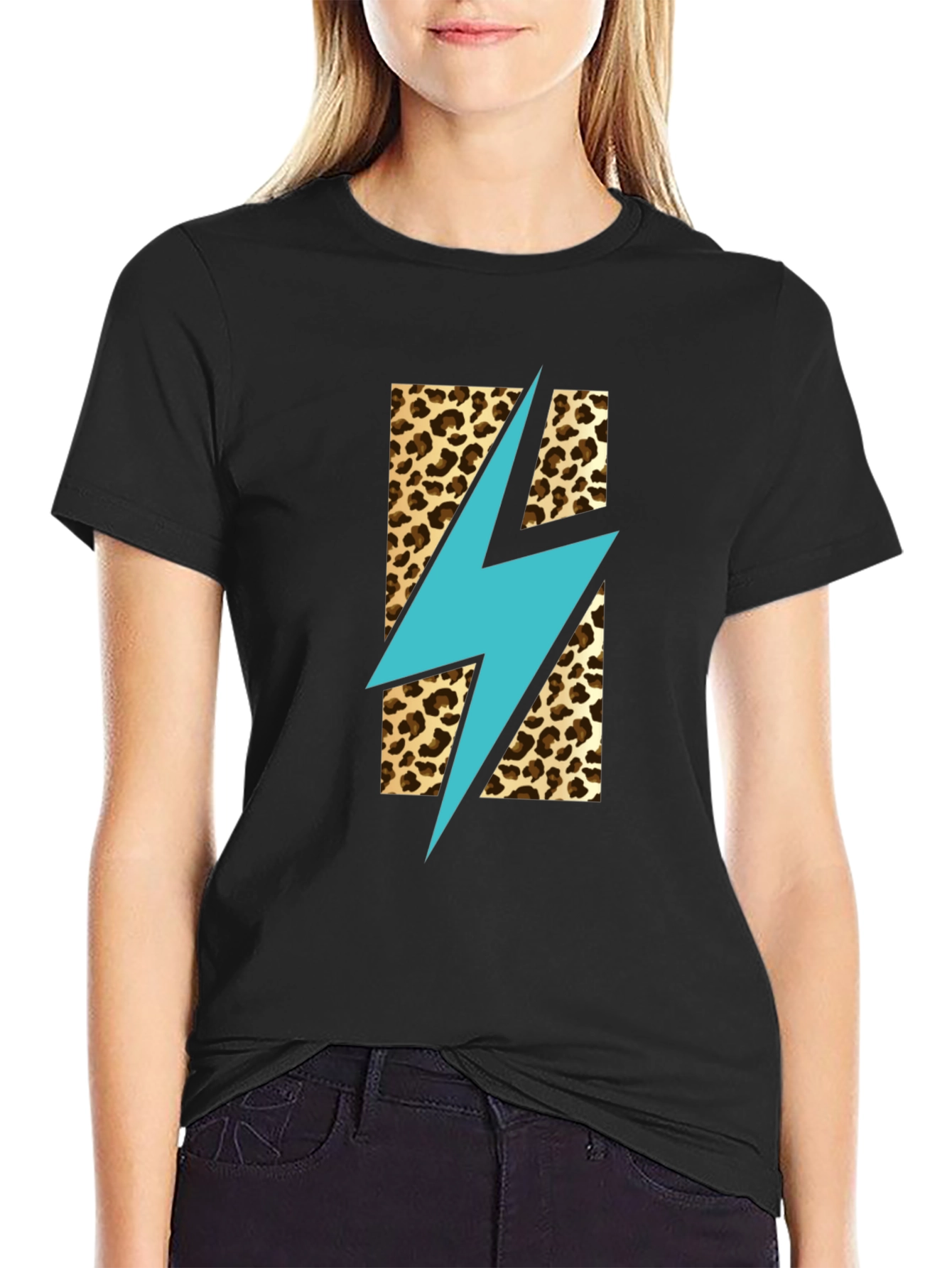 Black Leopard Lightning Bolt T-Shirt - Stylish Graphic Tee view 2