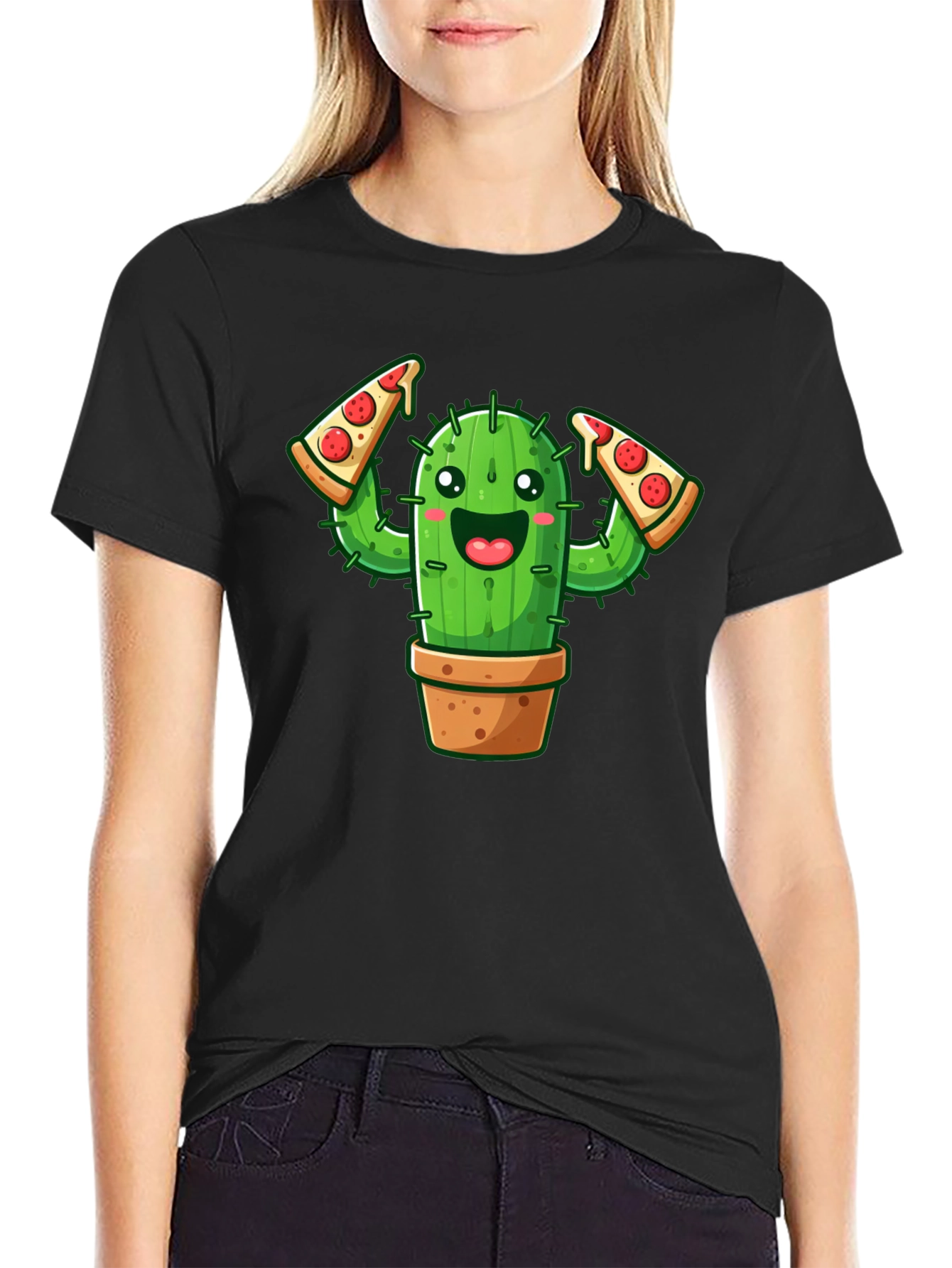 Black Cactus Pizza Lover Graphic Tee - Unisex view 2