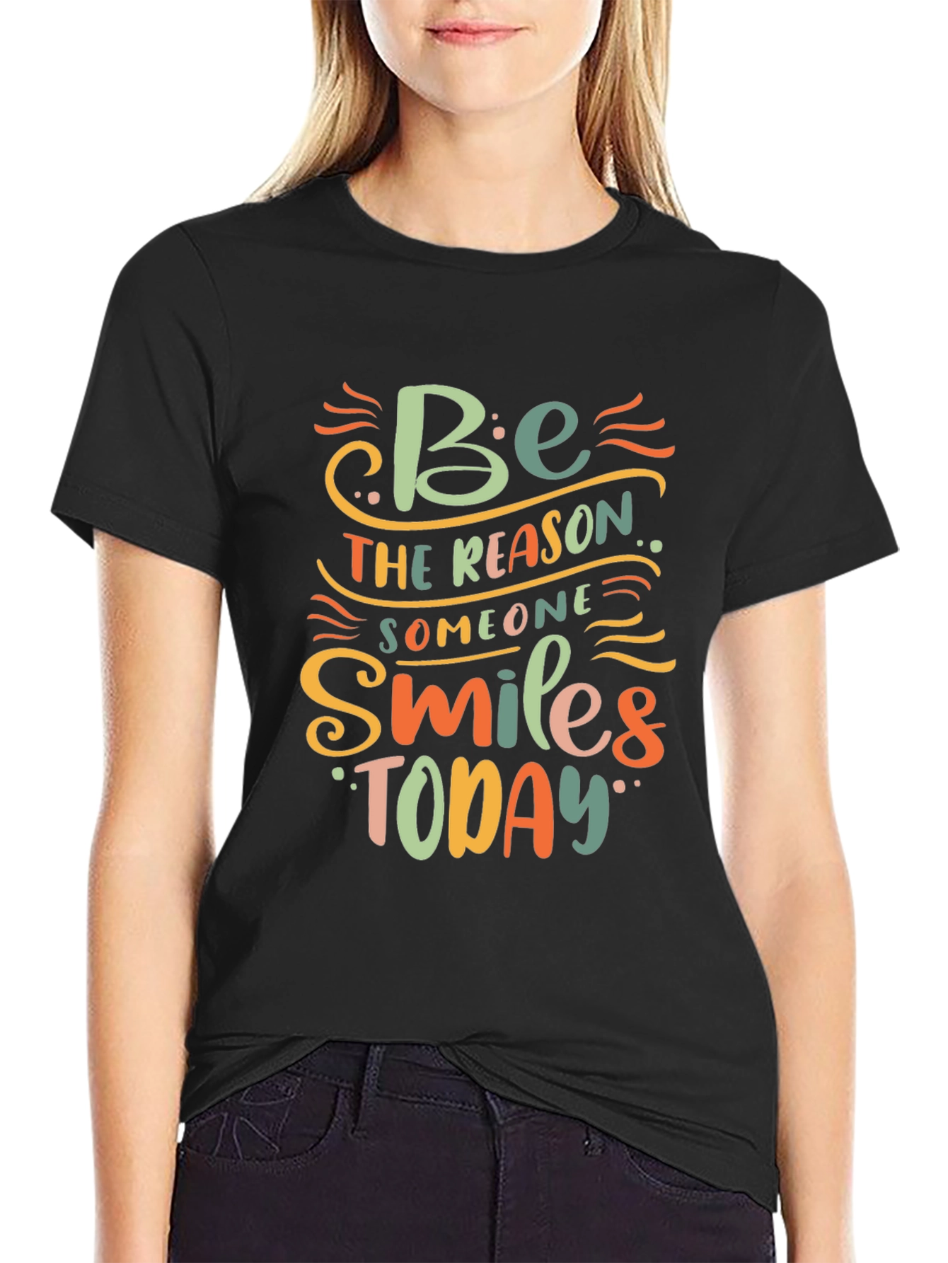 Black Inspirational Black T-Shirt - Be the Reason Someone Smiles Today view 2