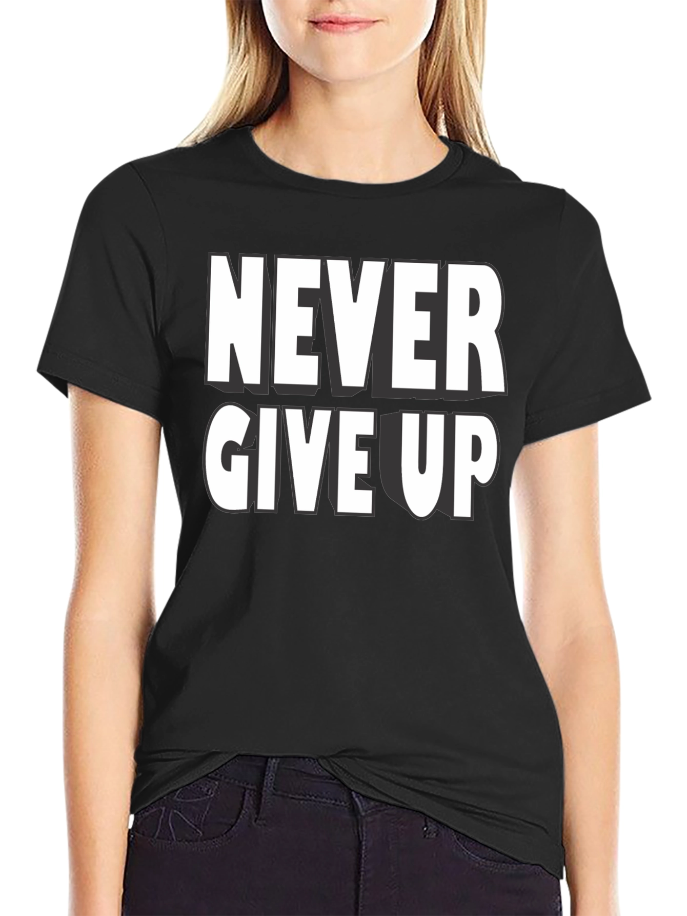 Black Never Give Up Graphic T-Shirt view 2