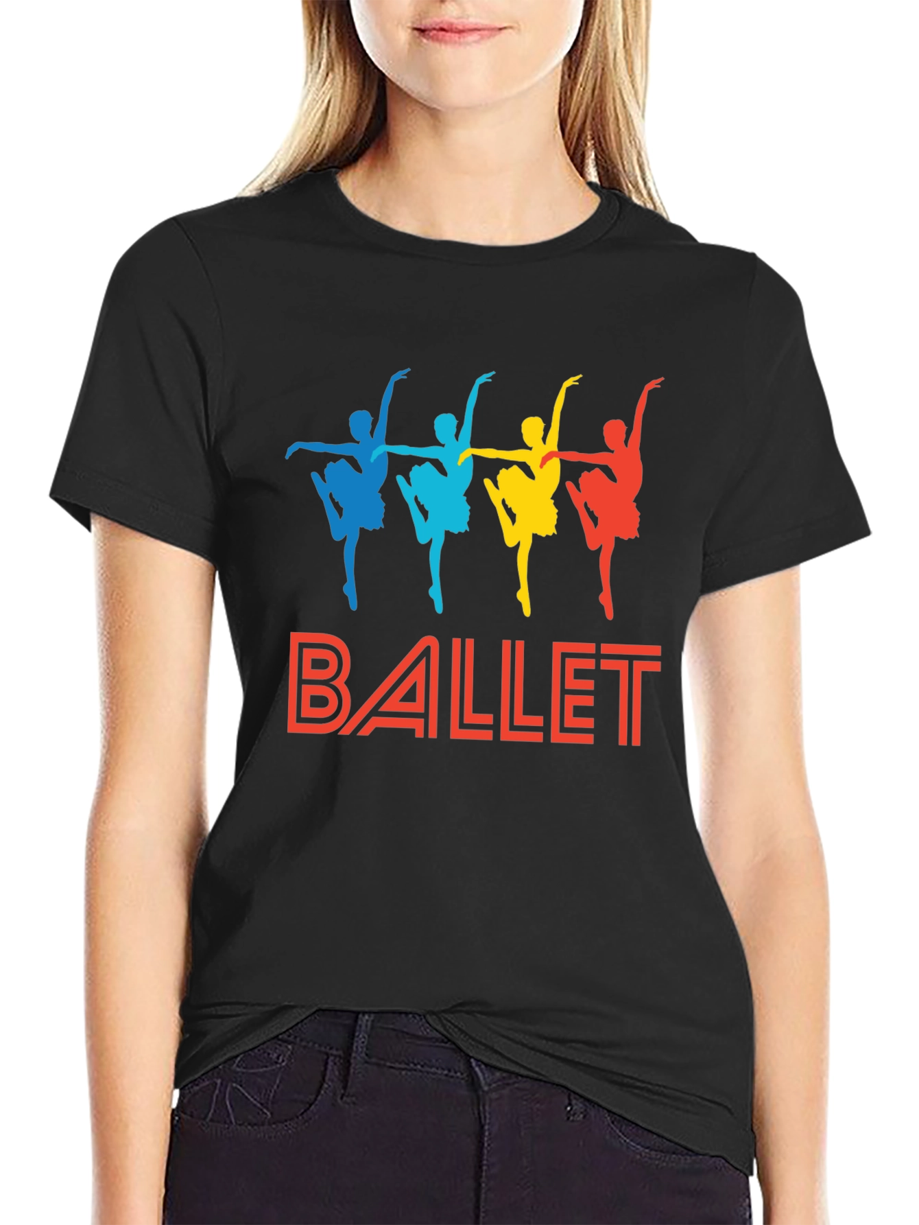 Black Ballet Dancer Graphic Tee - Black Cotton T-Shirt view 2