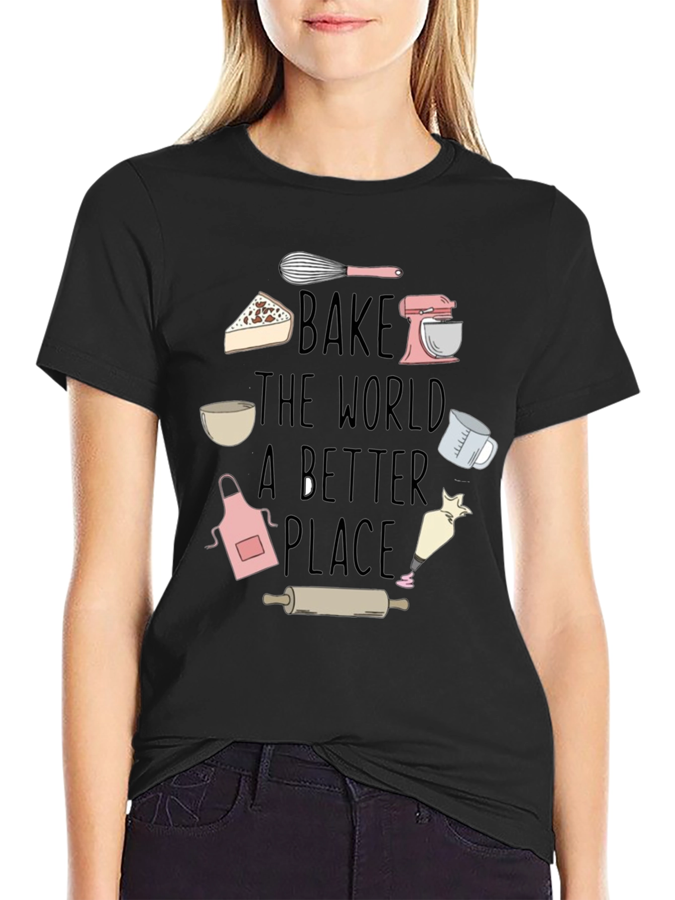 Black Bake The World A Better Place Graphic T-Shirt view 2