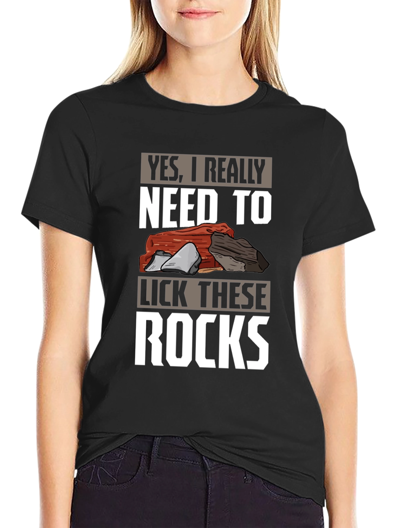 Black Funny Rock Licking T-Shirt - Geologist Humor view 2