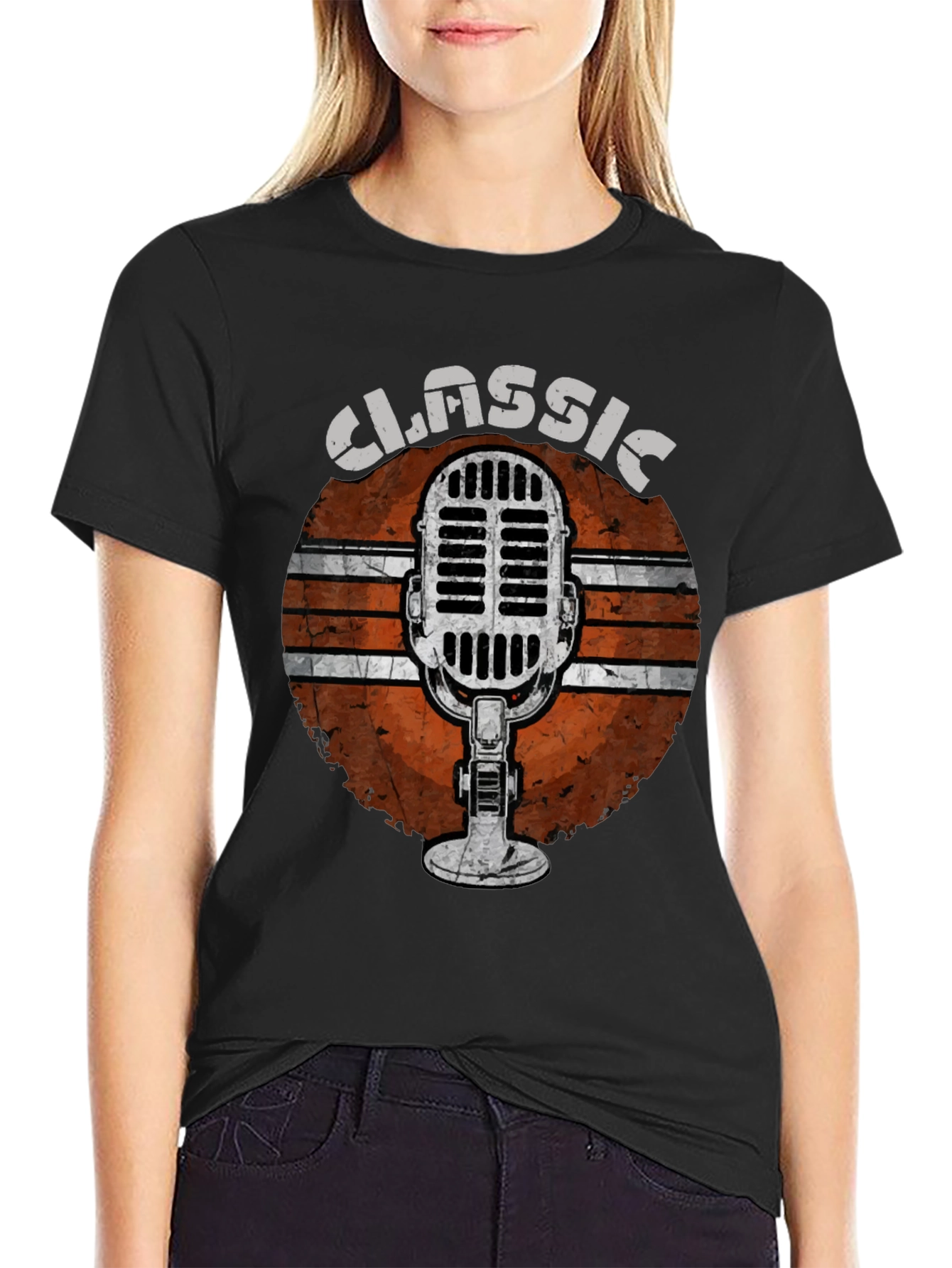 Black Classic Microphone Graphic Tee view 2