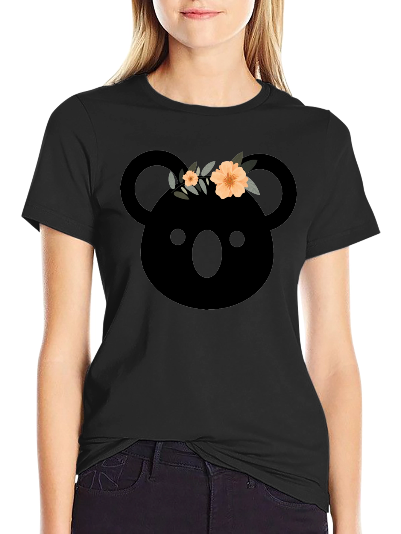 Black Koala with Flower Crown Graphic T-Shirt view 2