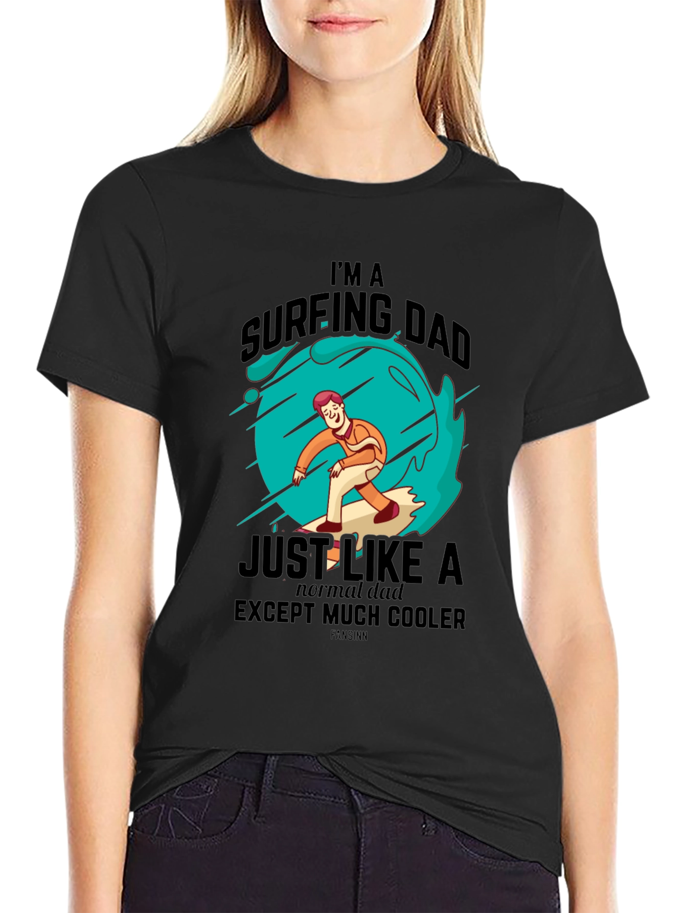 Black Surfing Dad Cool Graphic Tee view 2