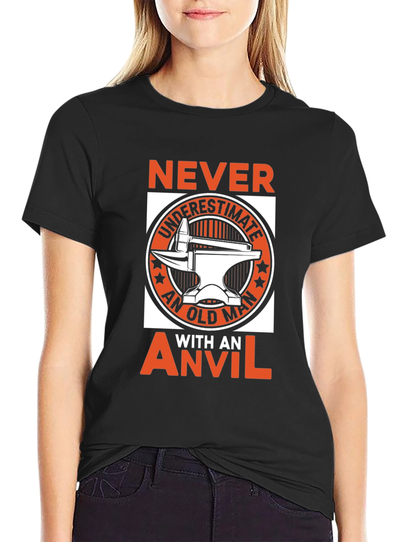 Black Never Underestimate An Old Man With An Anvil T-Shirt view 2