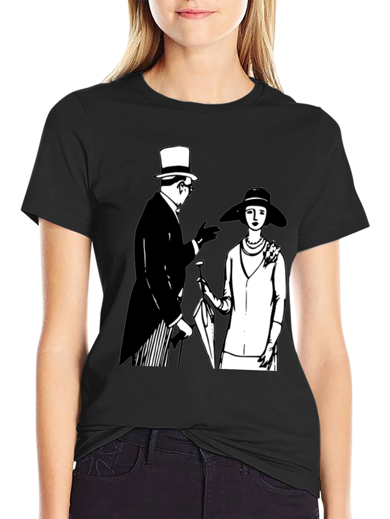 Black Vintage Style Graphic Tee - Black Cotton T-Shirt view 2