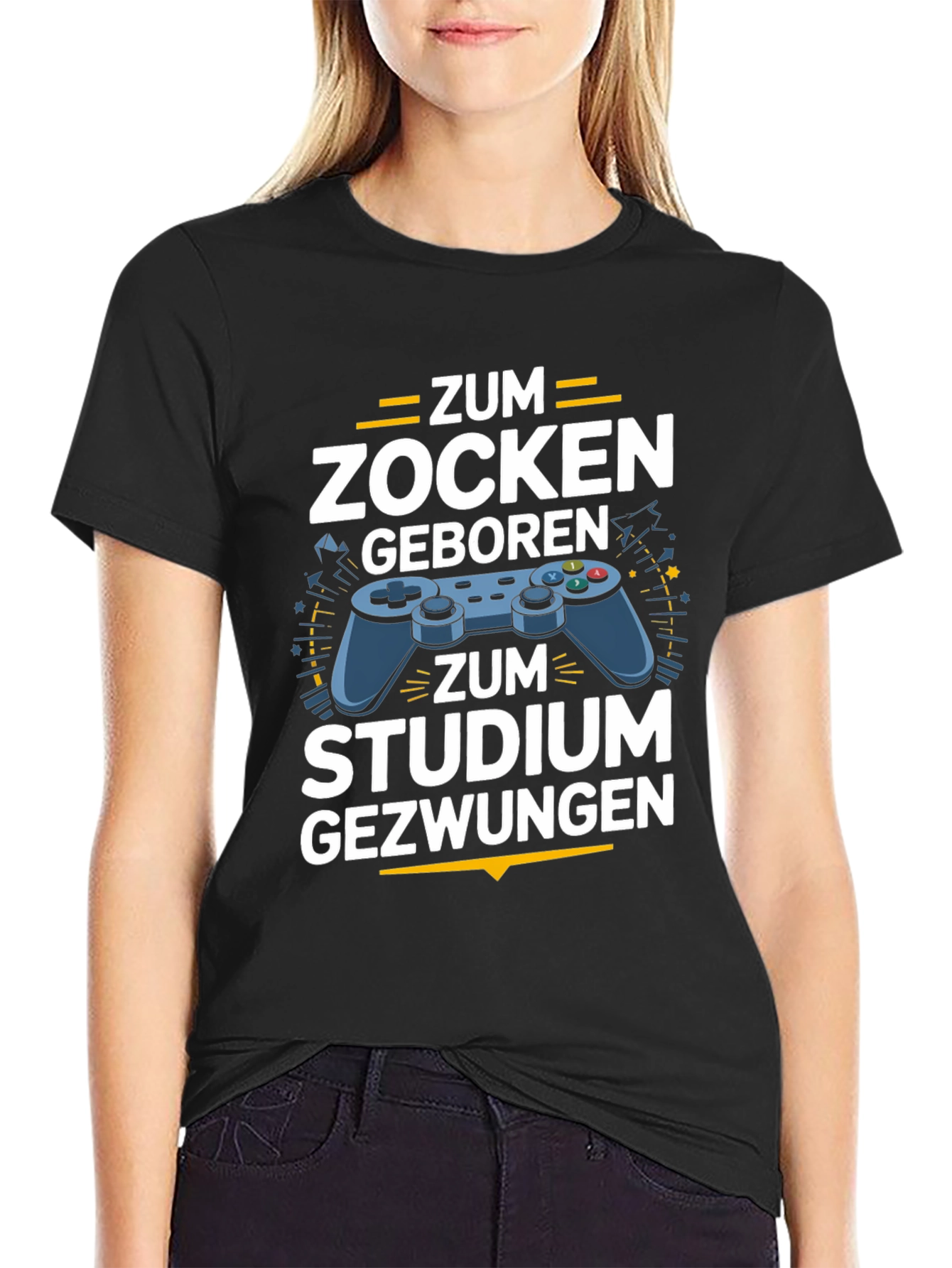 Black Gamer T-Shirt - Zum Zocken Geboren, Studium Gezwungen view 2