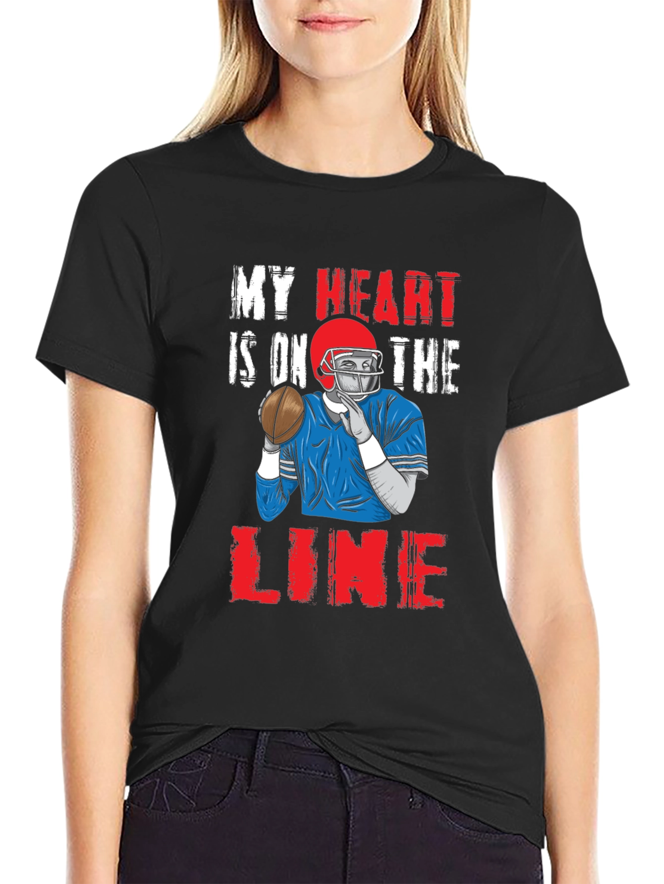 Black My Heart is On The Line Football Graphic Tee view 2