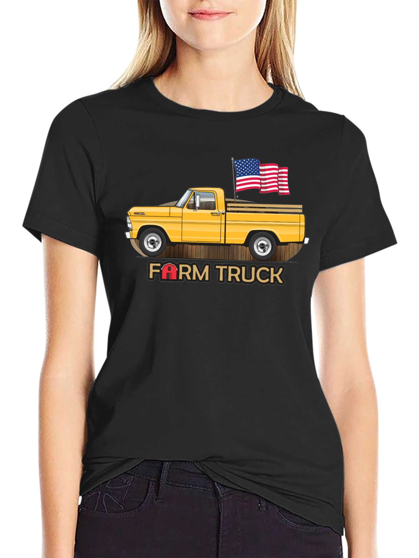 Black Farm Truck Graphic Tee - Patriotic Vintage Design view 2