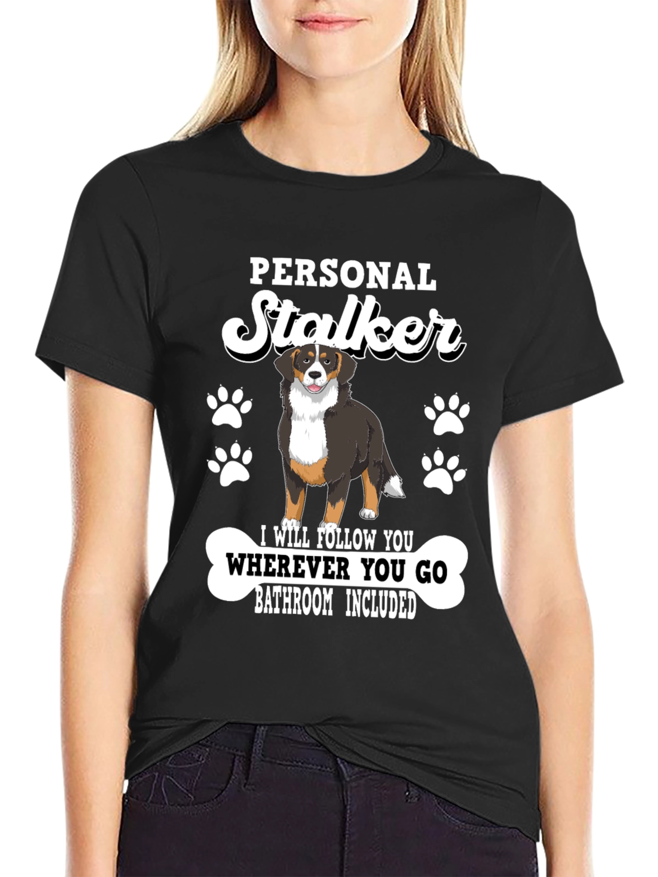 Black Personal Stalker Dog T-Shirt view 2