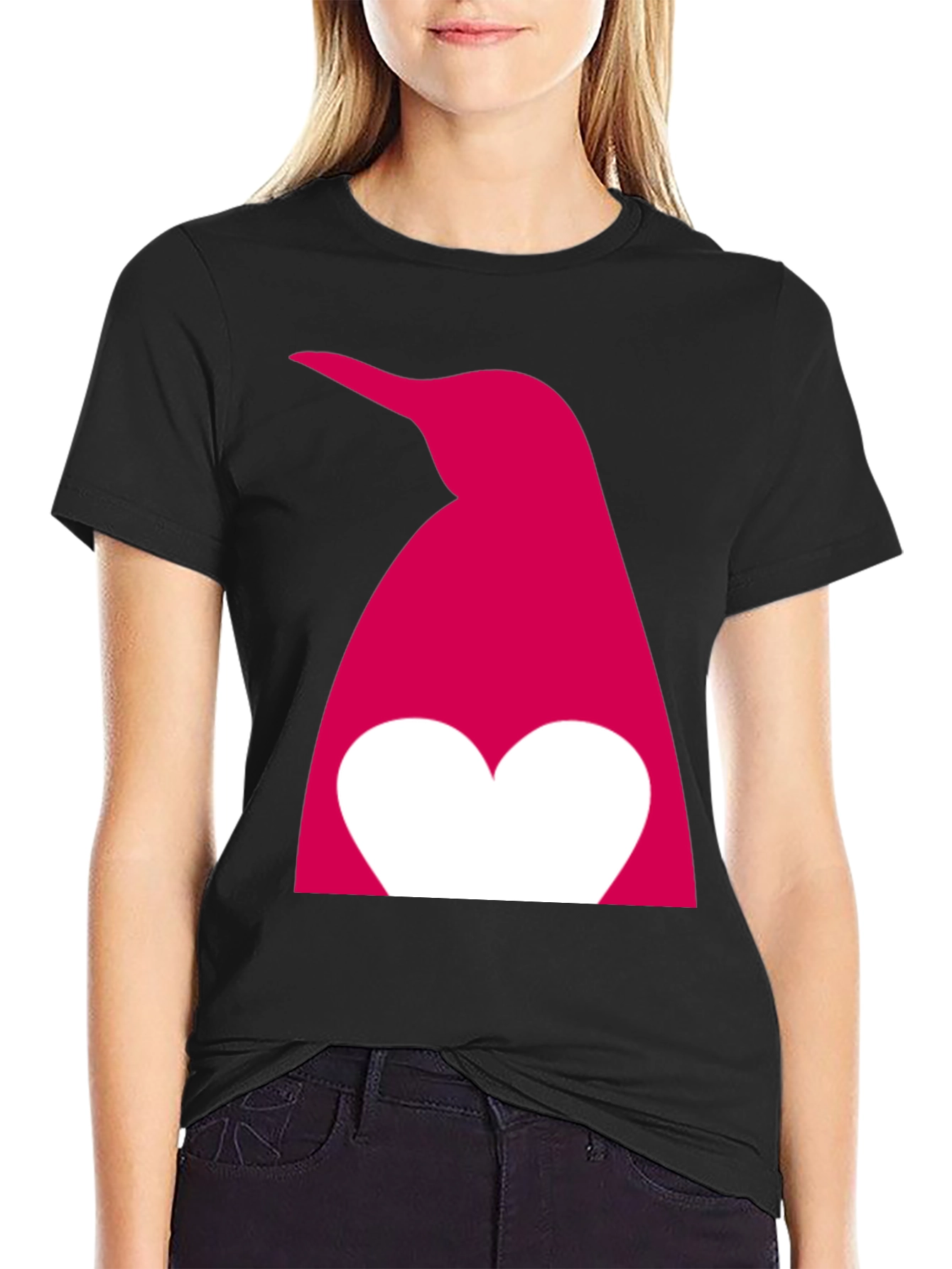 Black Penguin Heart Graphic T-Shirt - Black view 2