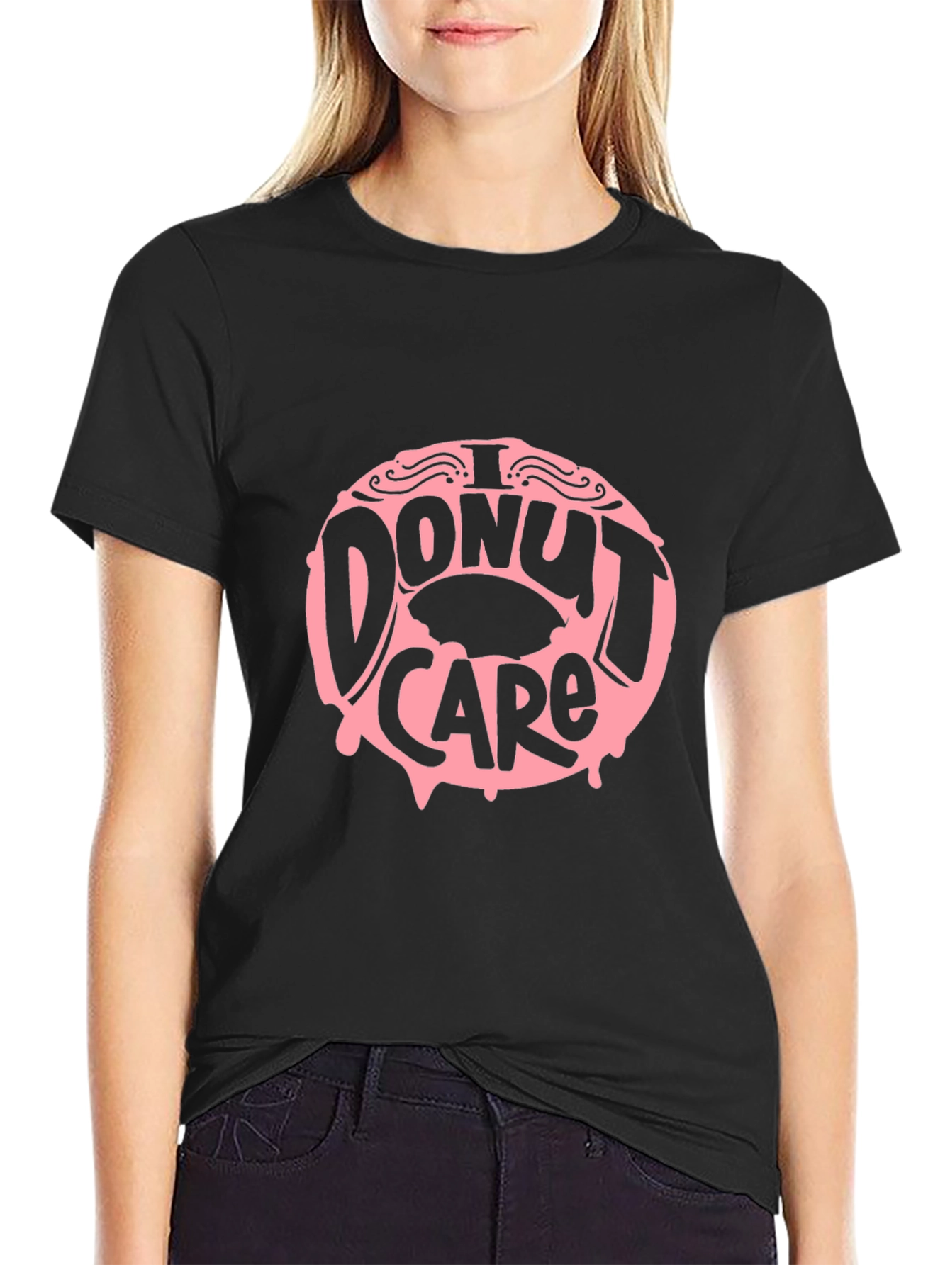 Black I Donut Care Graphic Tee - Funny Unisex T-Shirt view 2