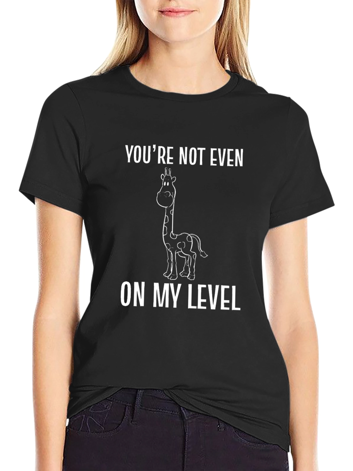 Black Funny Giraffe Graphic T-Shirt - You're Not Even On My Level! view 2