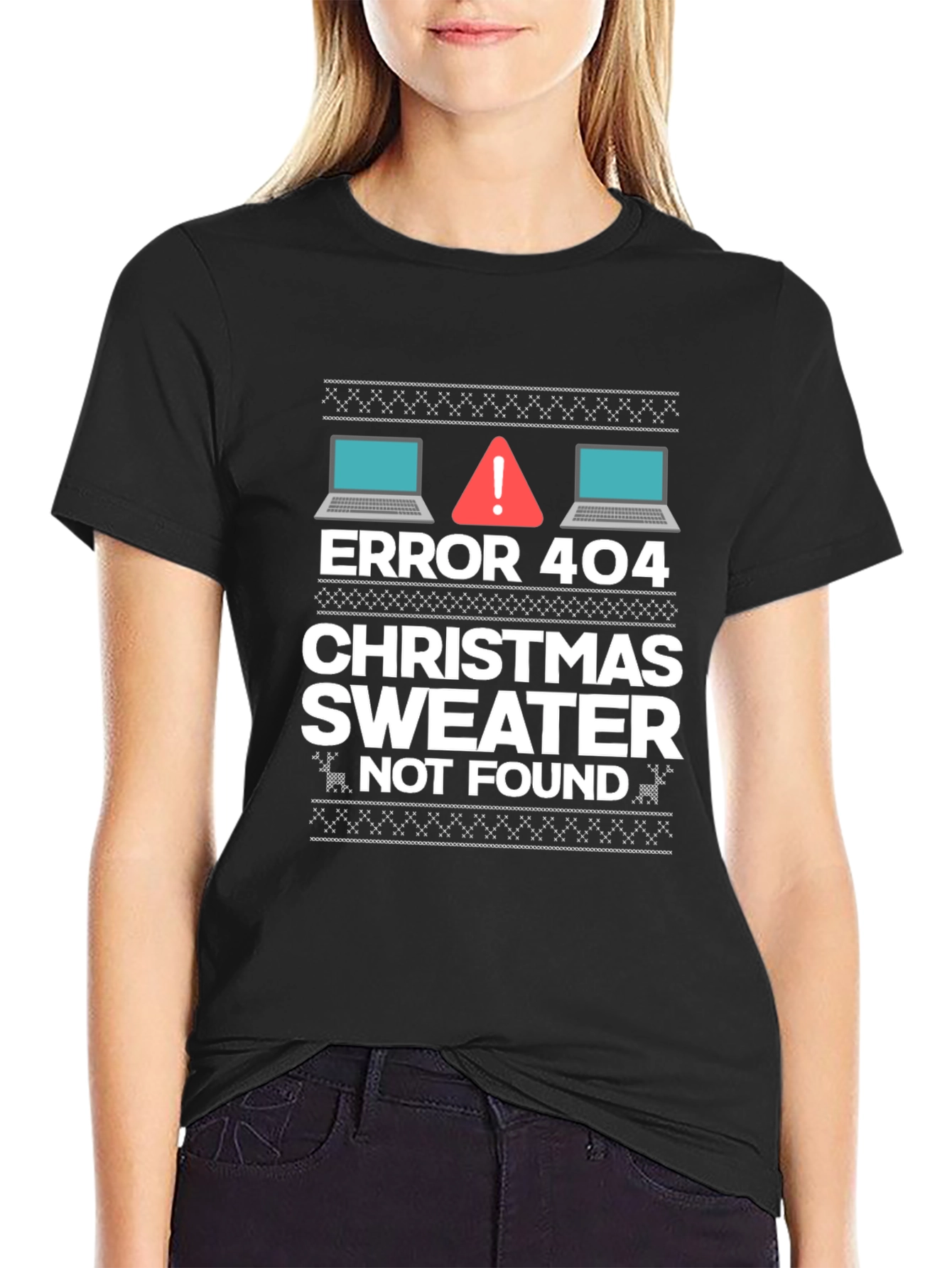 Black Error 404 Christmas Sweater Not Found T-Shirt view 2