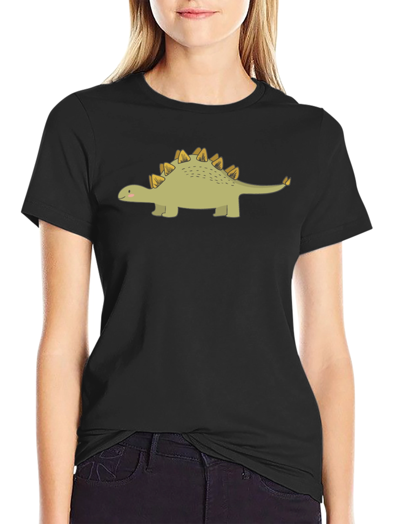 Black Dinosaur Graphic Tee - Cute Stegosaurus T-Shirt view 2