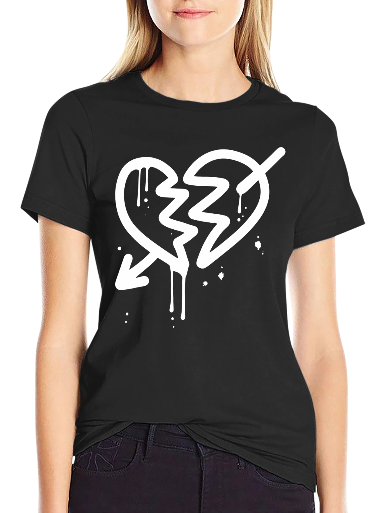 Black Broken Heart Arrow Graphic T-Shirt - Black view 2