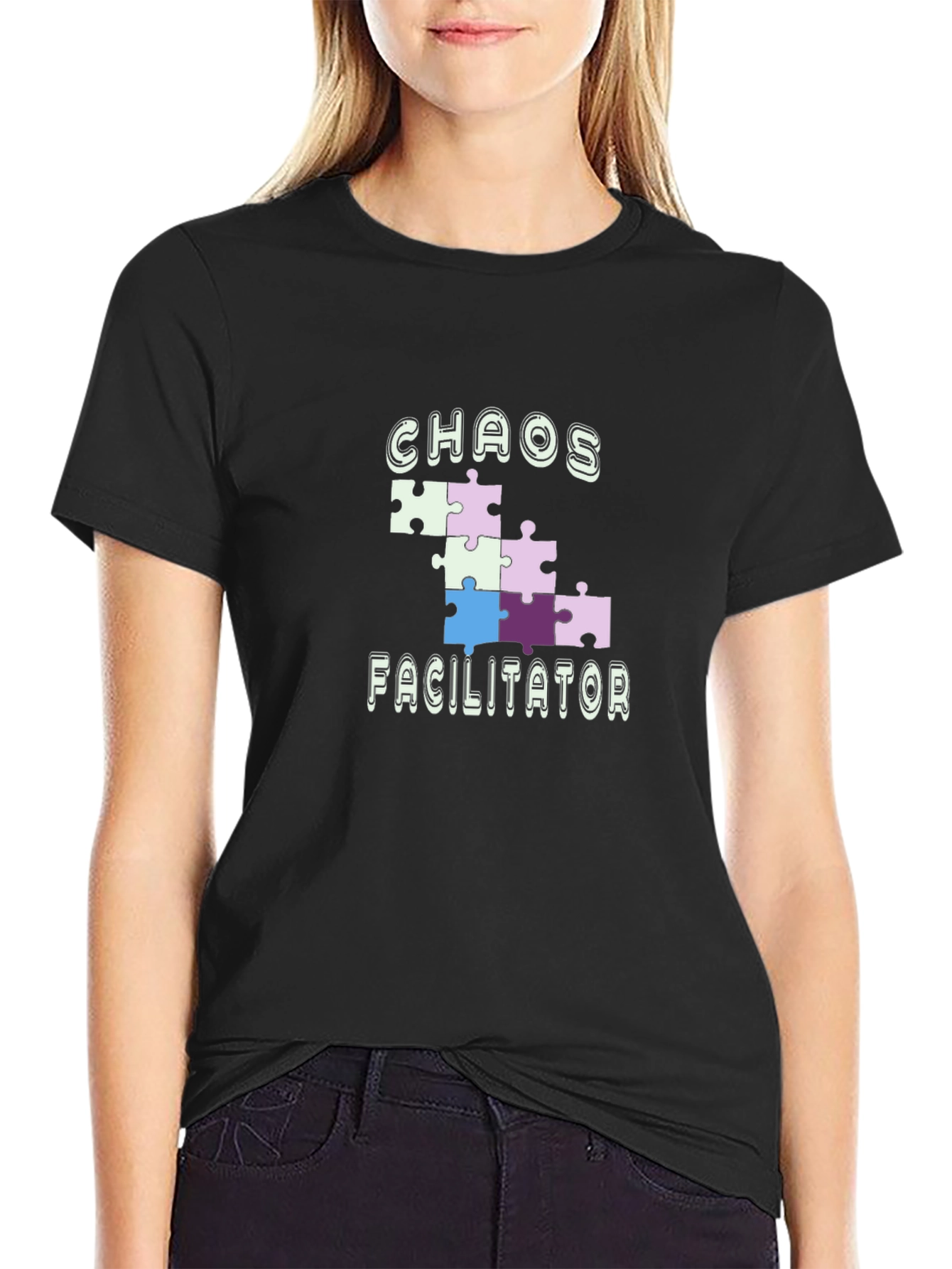 Black Chaos Facilitator Puzzle Piece Tee view 2