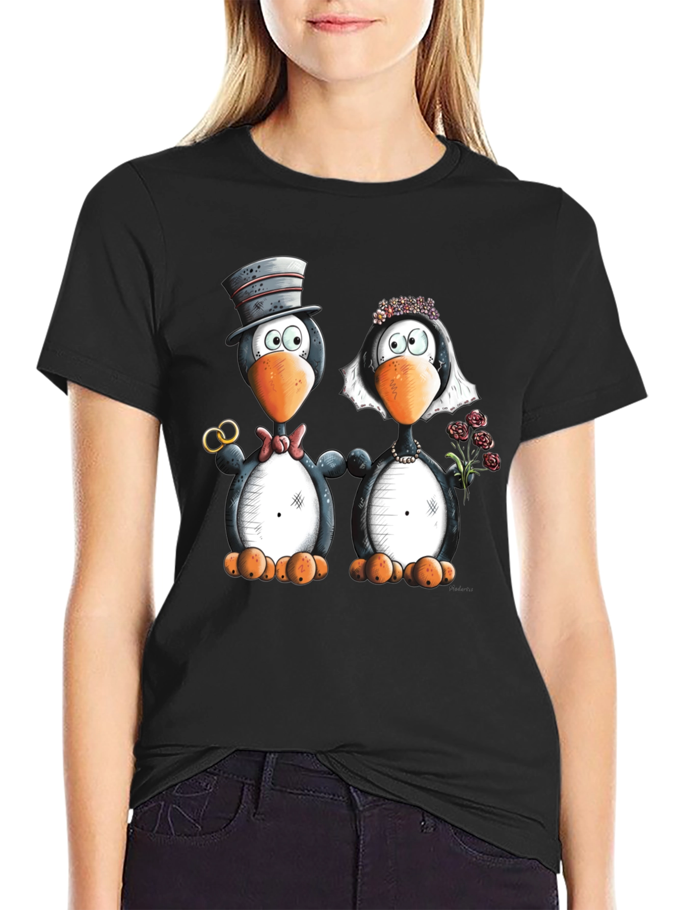 Black Penguin Wedding Graphic Tee - Black view 2