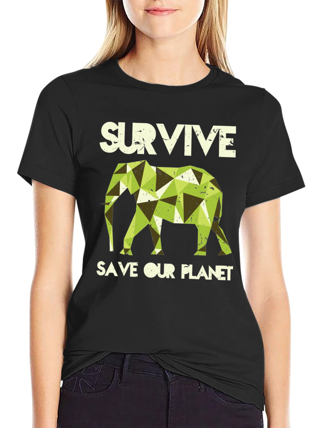 Black Survive Save Our Planet Elephant Graphic Tee view 2