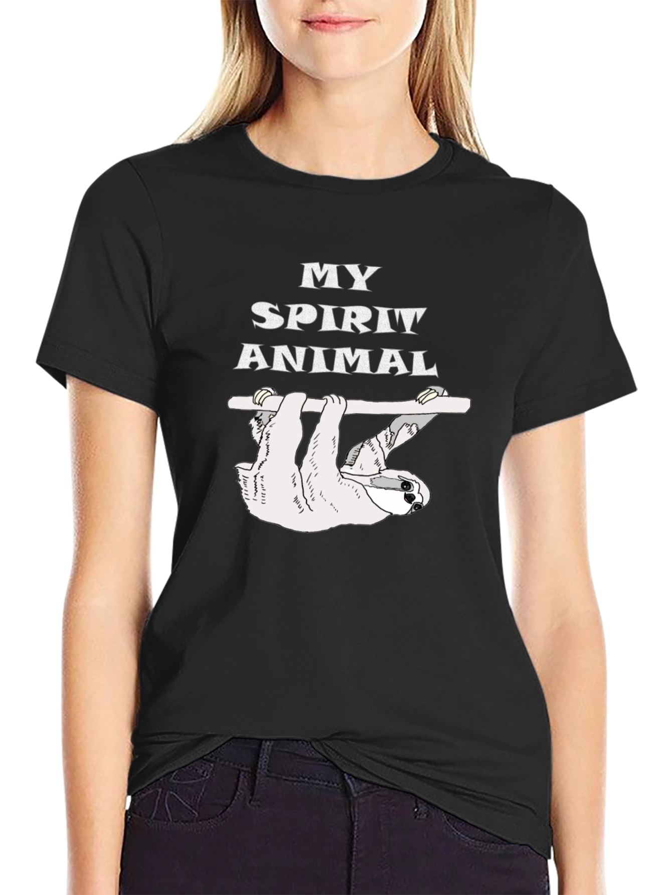 Black My Spirit Animal Sloth Graphic T-Shirt view 2