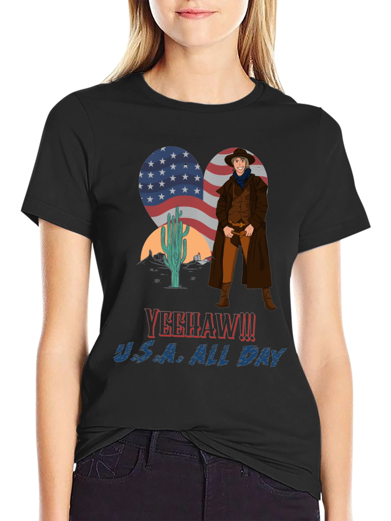 Black Yeehaw U.S.A. All Day Cowboy T-Shirt view 2