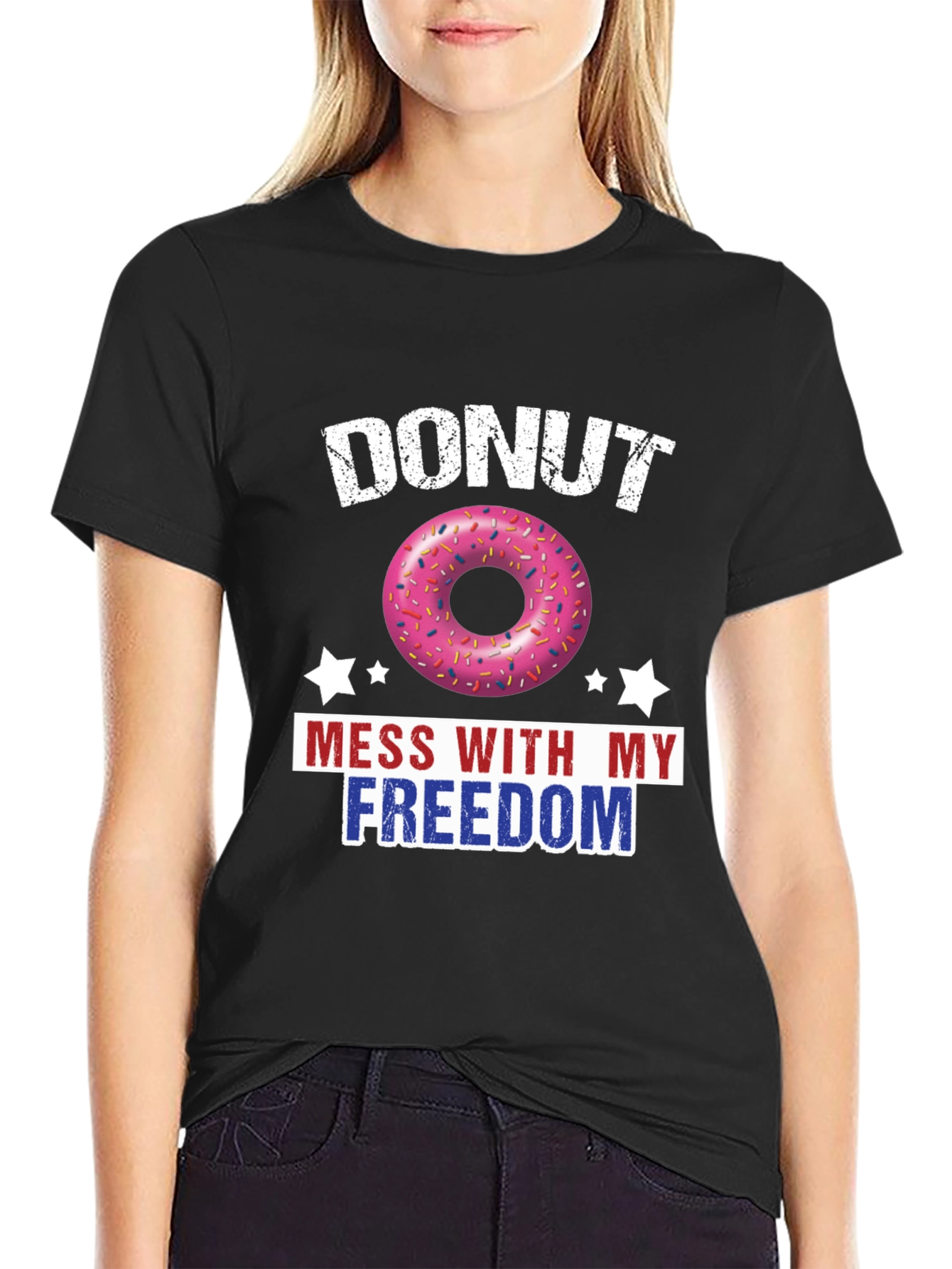 Black Donut Mess With My Freedom Patriotic T-Shirt view 2