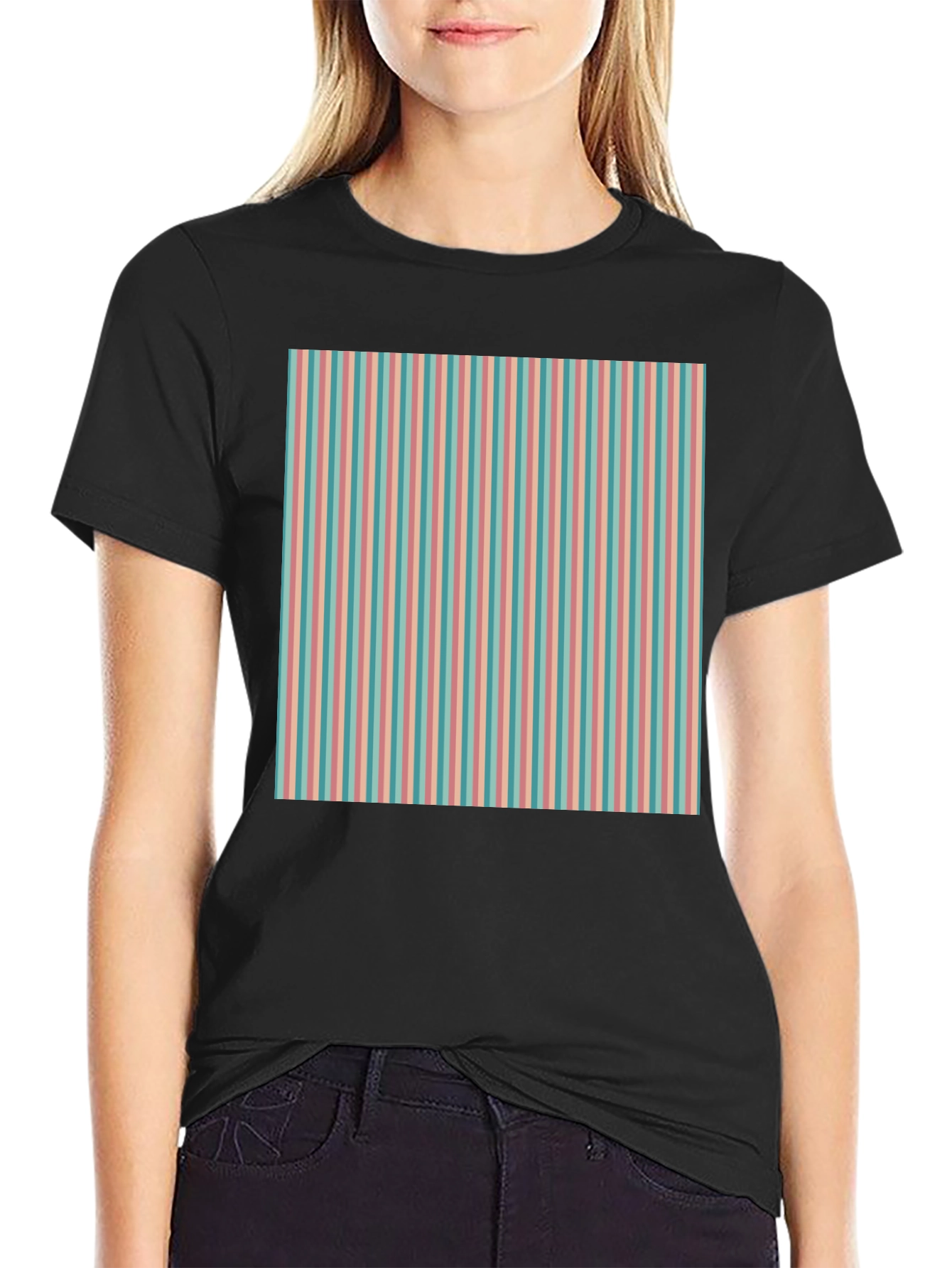 Black Striped Pattern Tee - Retro Style view 2