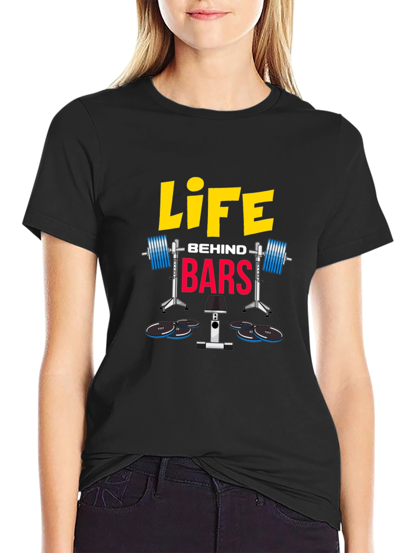 Black Life Behind Bars Graphic T-Shirt - Weightlifting Gym Tee view 2