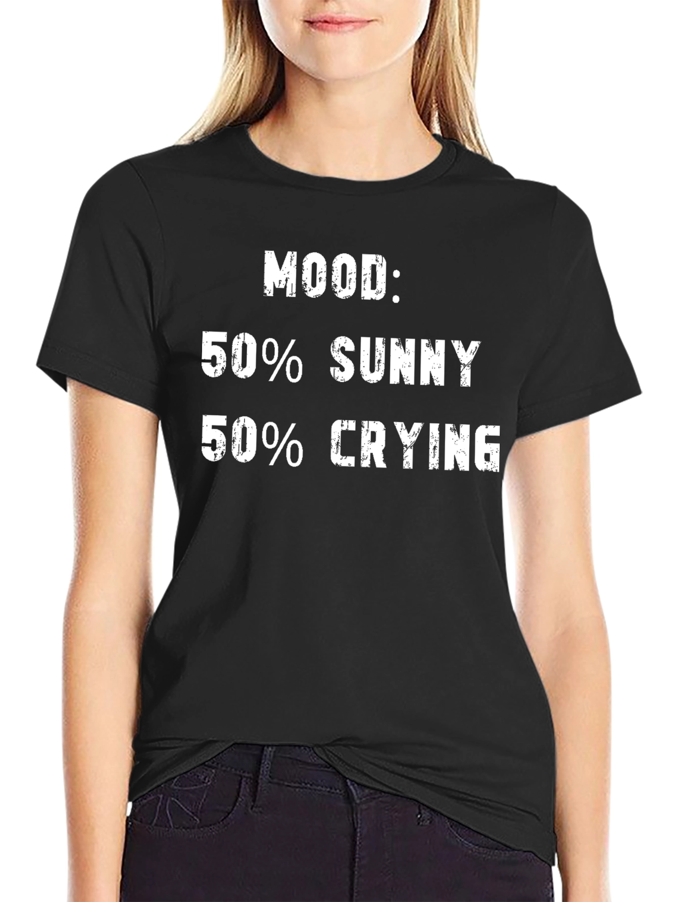 Black Mood: 50% Sunny 50% Crying Graphic Tee view 2