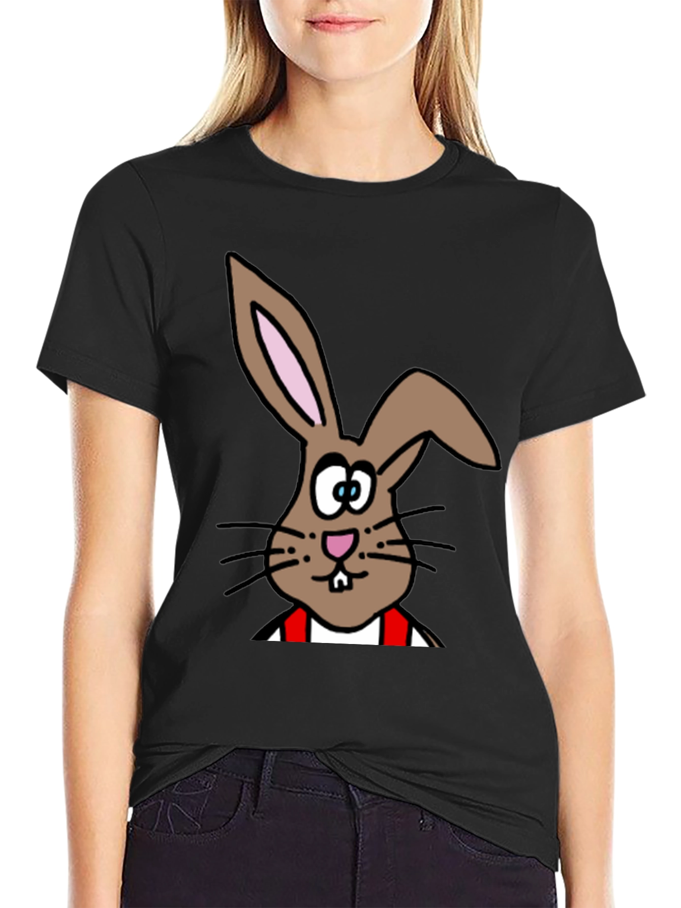 Black Cartoon Bunny T-Shirt - Casual Cotton Tee view 2