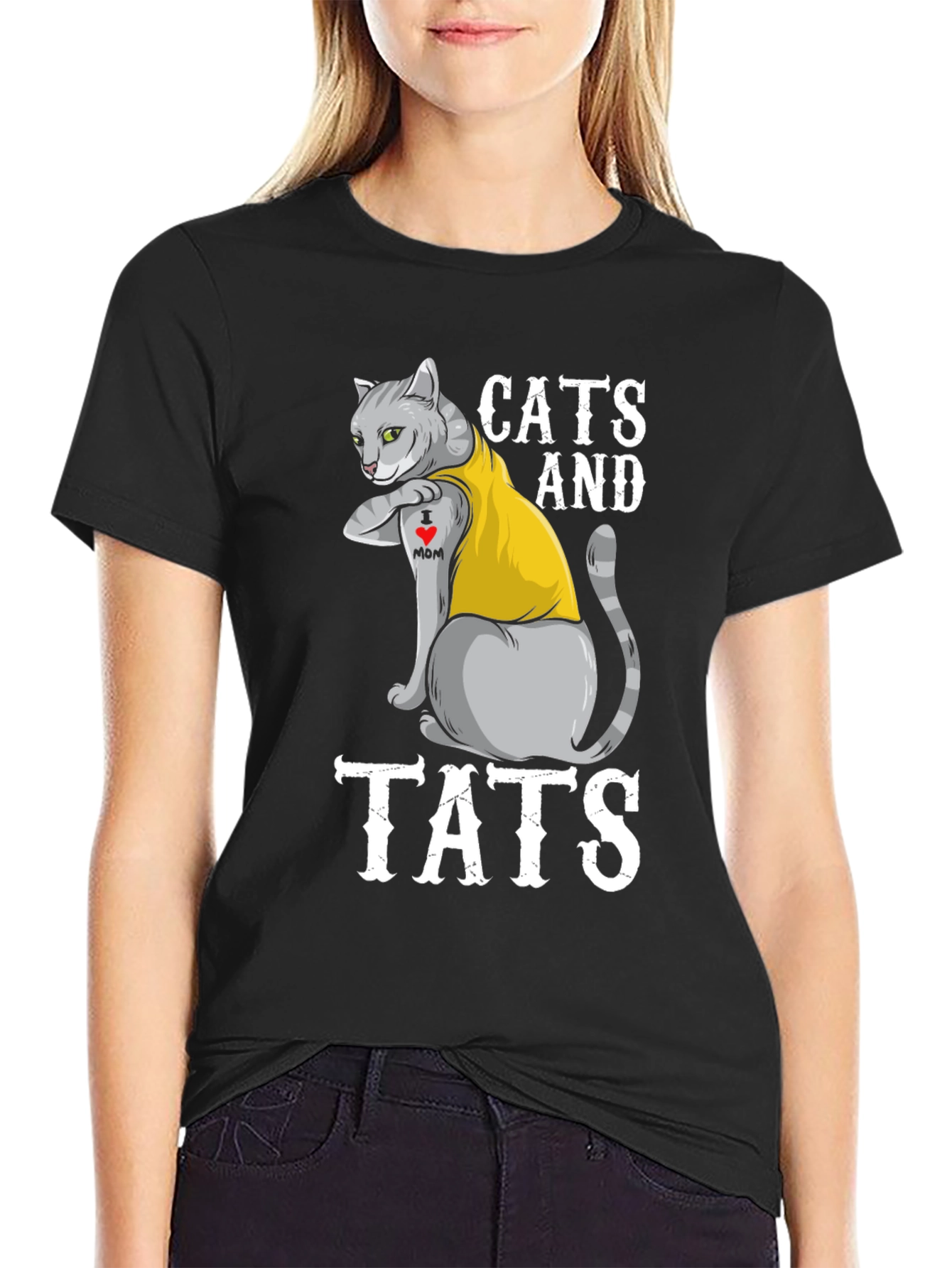 Black Cats and Tats Graphic T-Shirt - Novelty Tee view 2