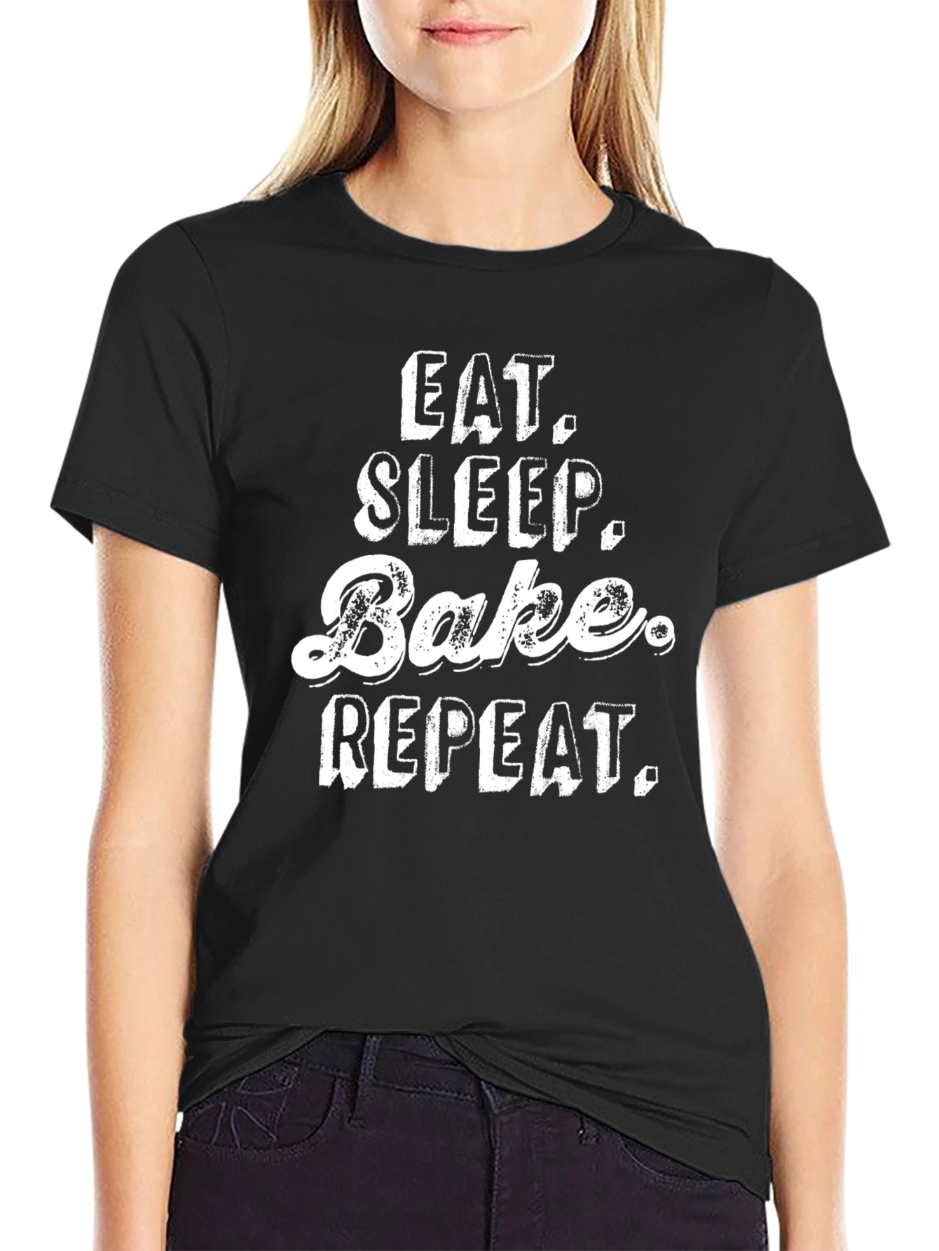 Black Eat Sleep Bake Repeat T-Shirt - Baking Lover's Tee view 2