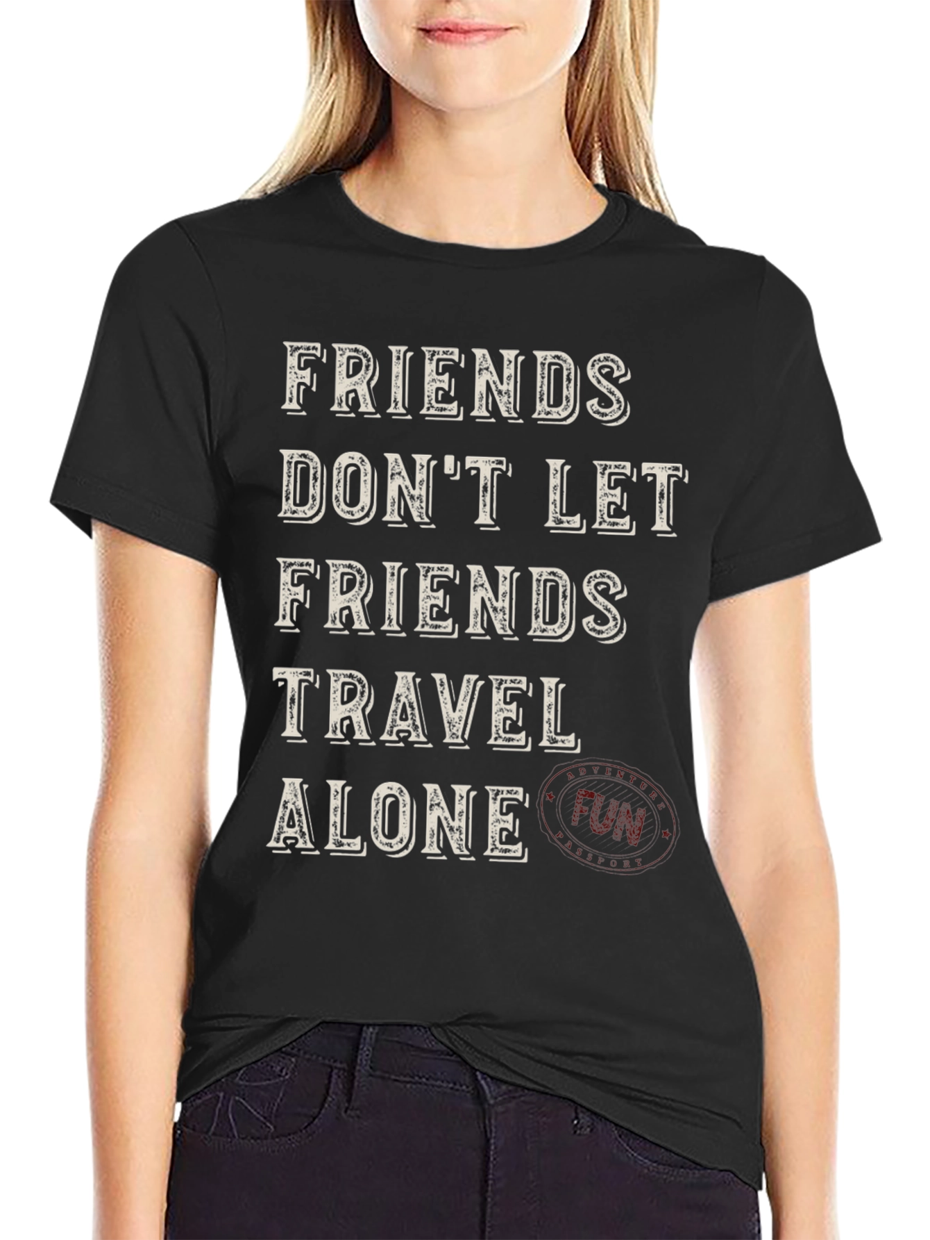 Black Friends Travel Alone Graphic Tee - Black view 2
