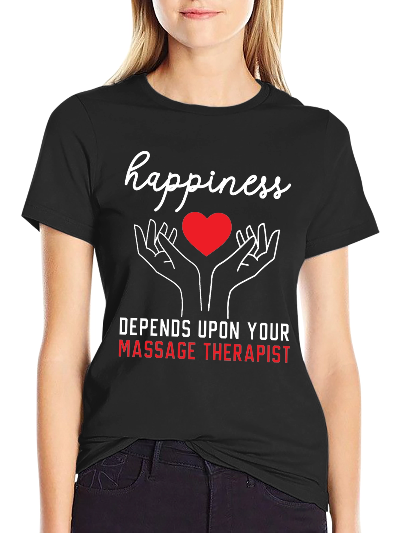 Black Happiness Massage Therapist T-Shirt view 2