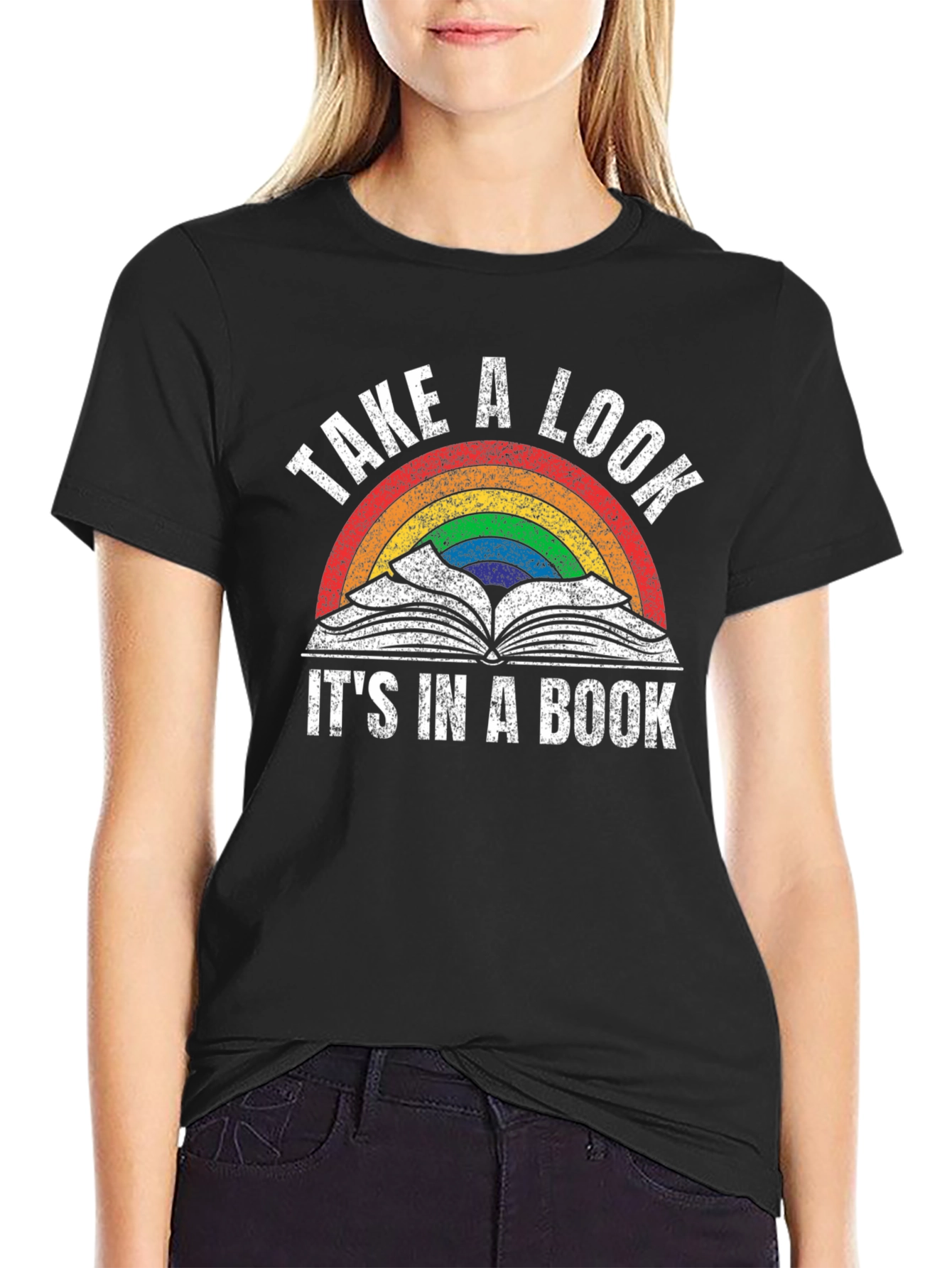 Black Take A Look It's In A Book T-Shirt view 2