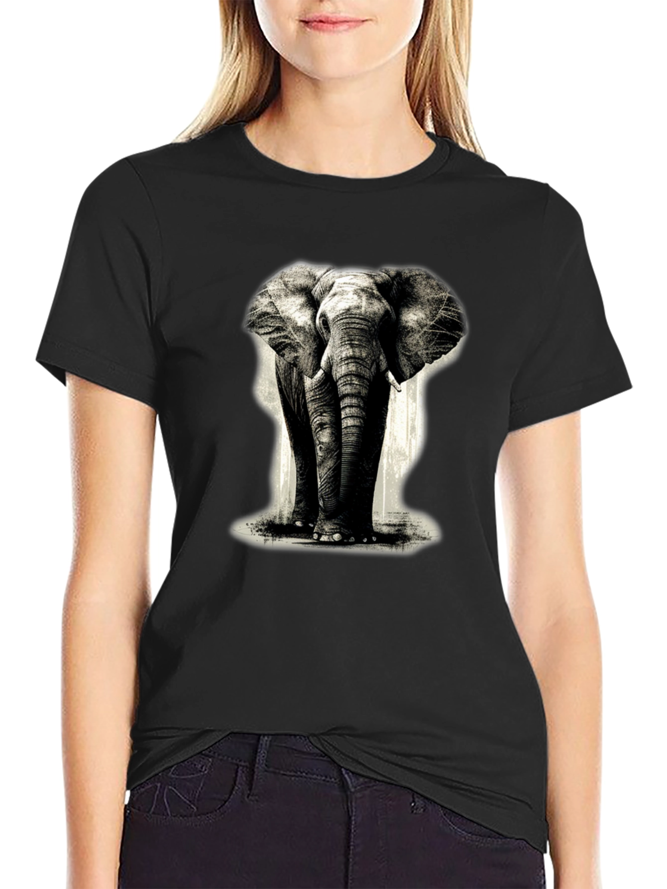 Black Elephant Graphic Black T-Shirt view 2