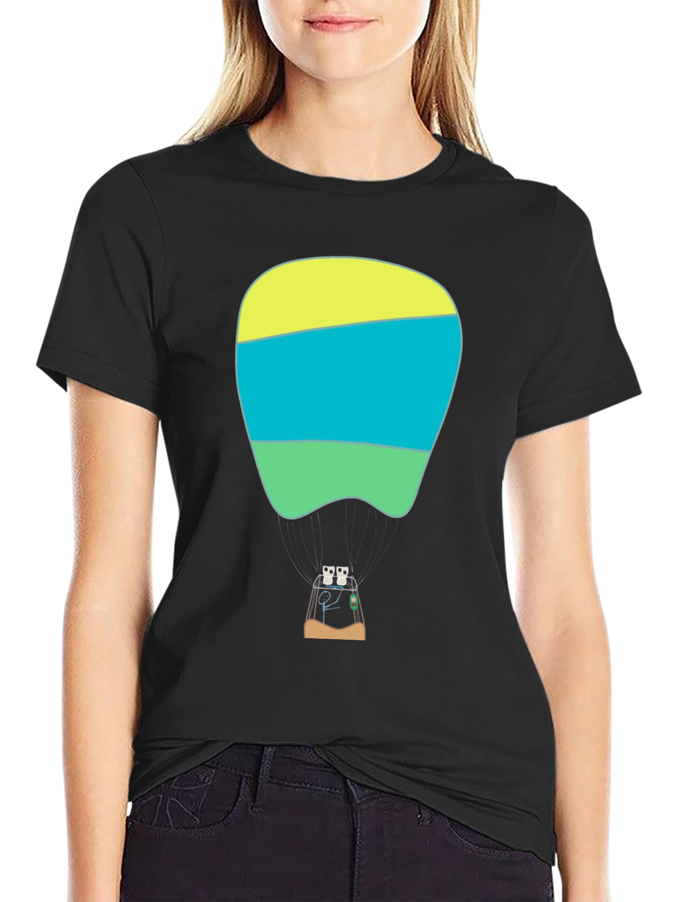 Black Funny Hot Air Balloon Graphic T-Shirt view 2